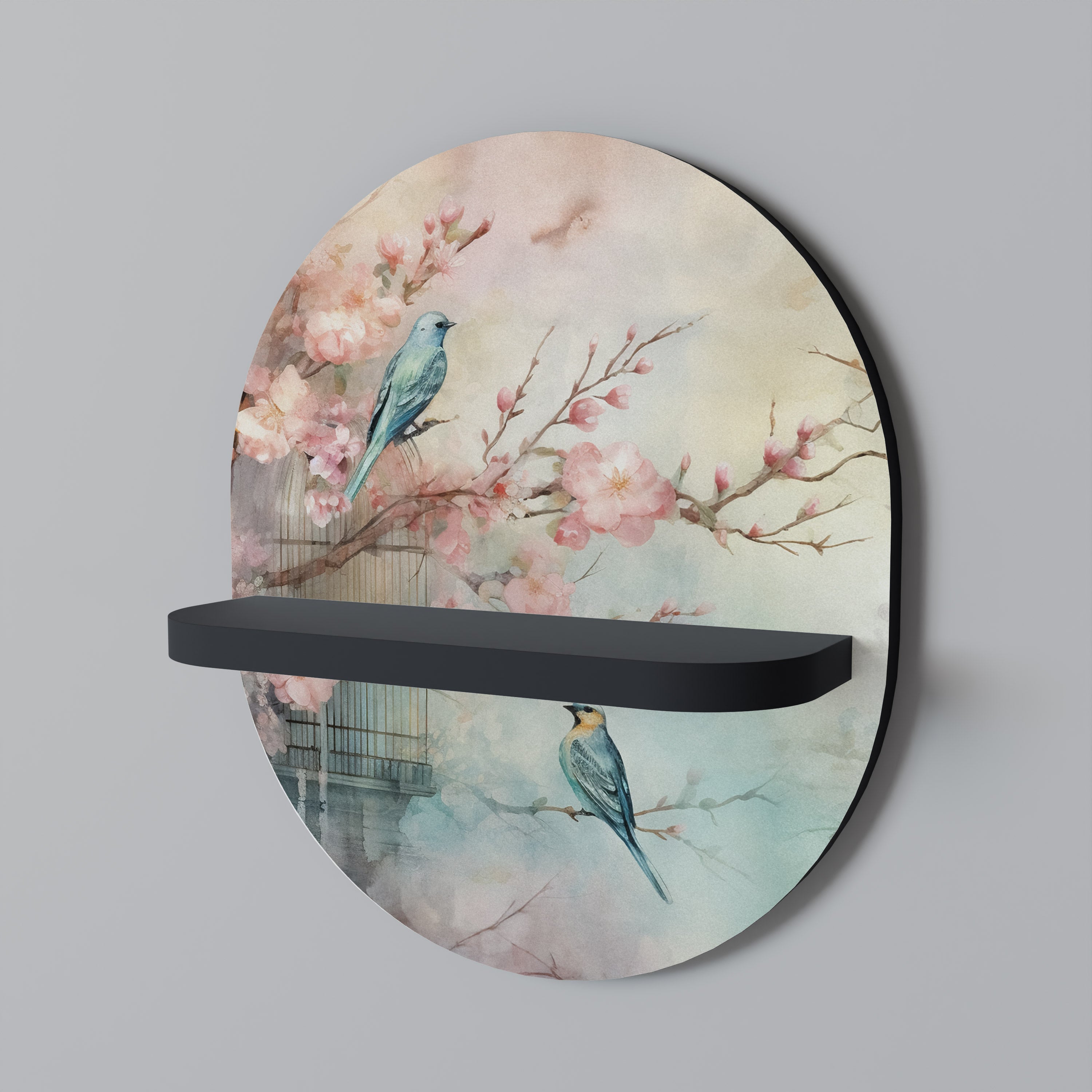 Étagère d'art ovale CHERRY BIRDSONG en finition noire