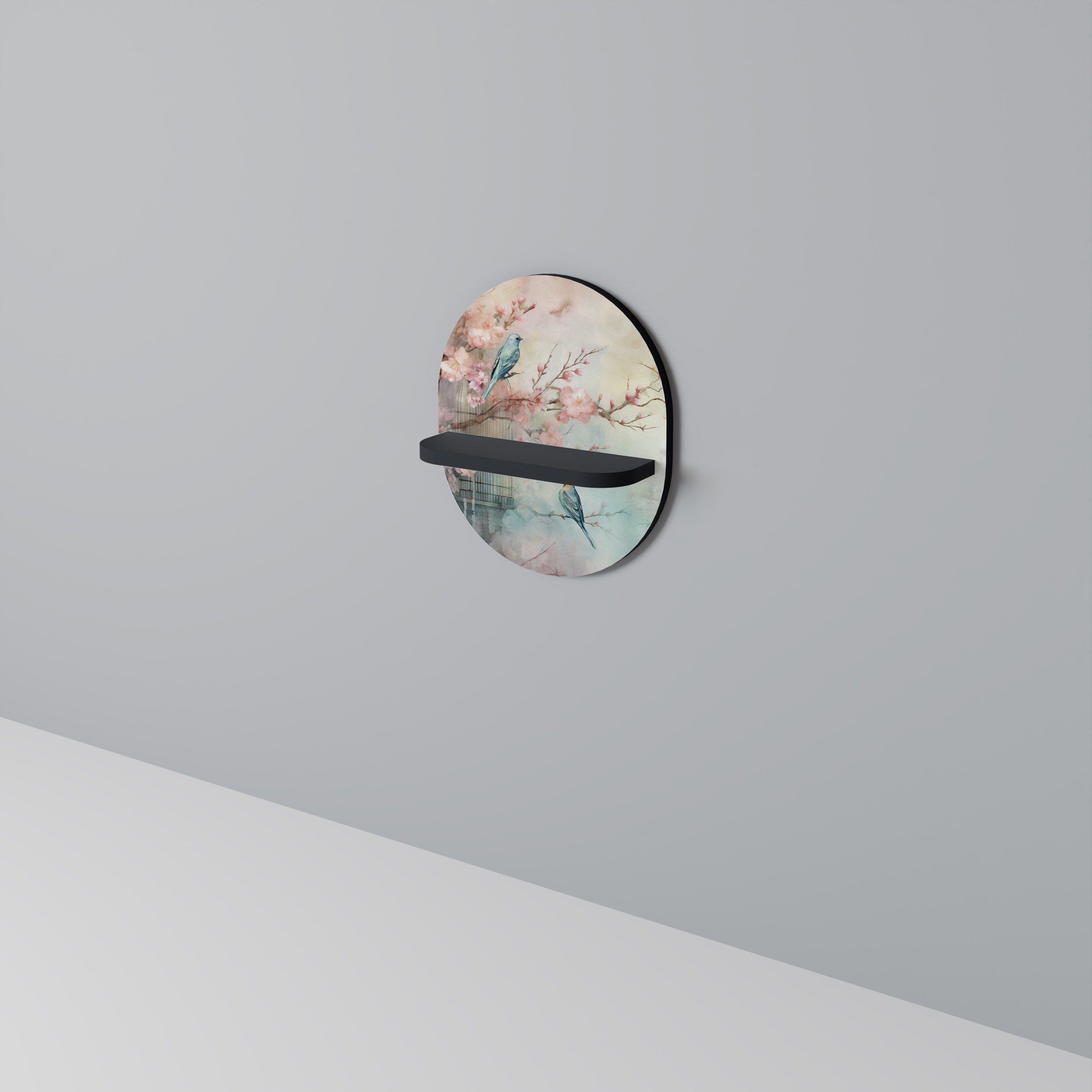 Étagère d'art ovale CHERRY BIRDSONG en finition noire