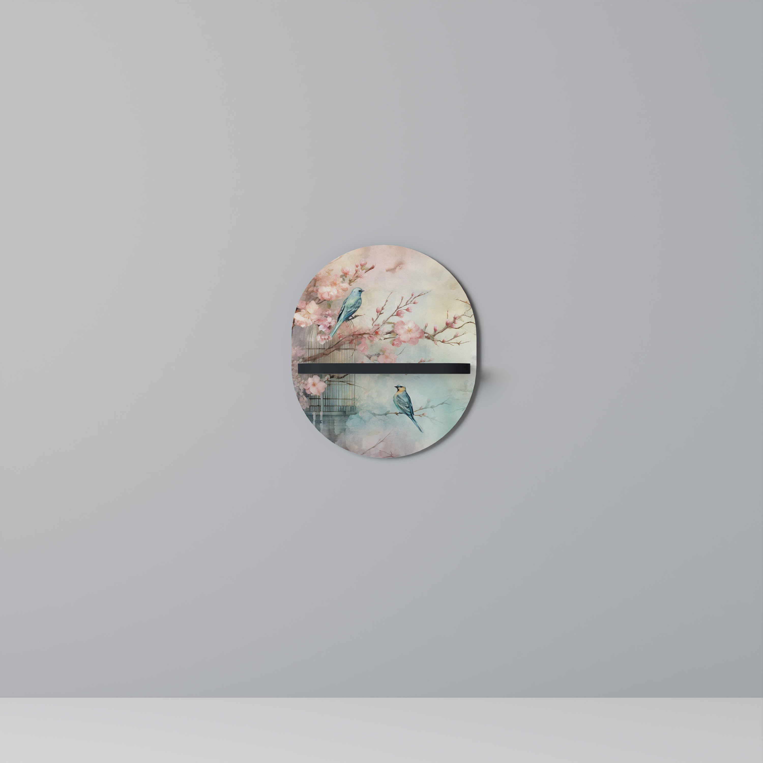 Étagère d'art ovale CHERRY BIRDSONG en finition noire