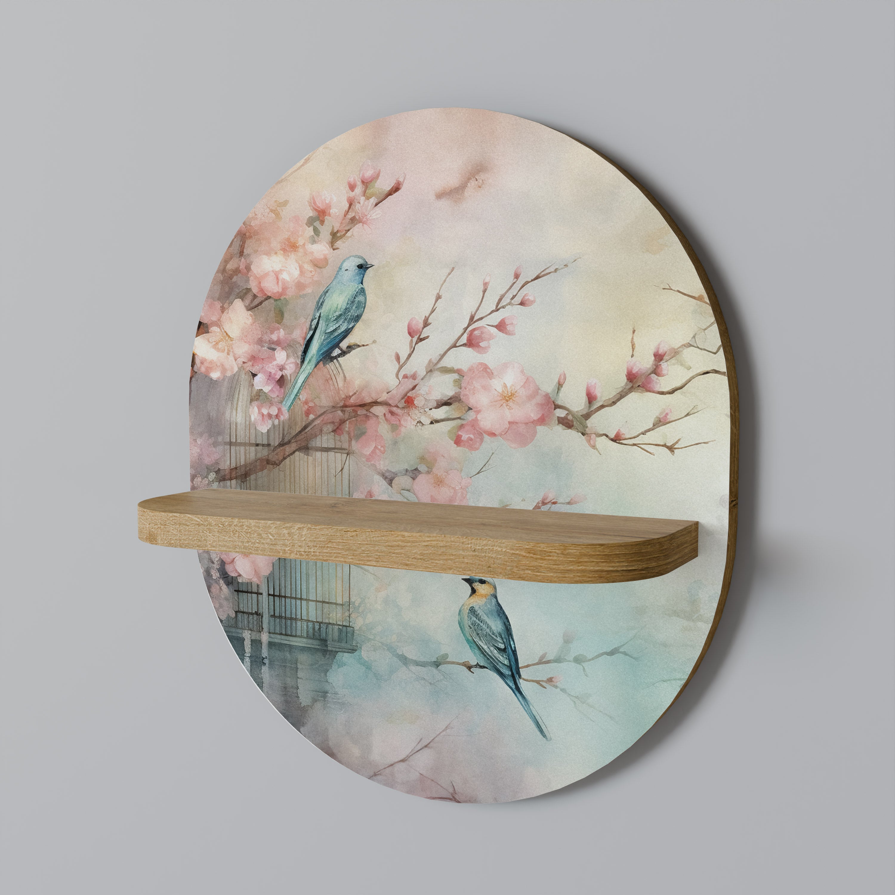 Étagère d'art ovale CHERRY BIRDSONG effet chêne