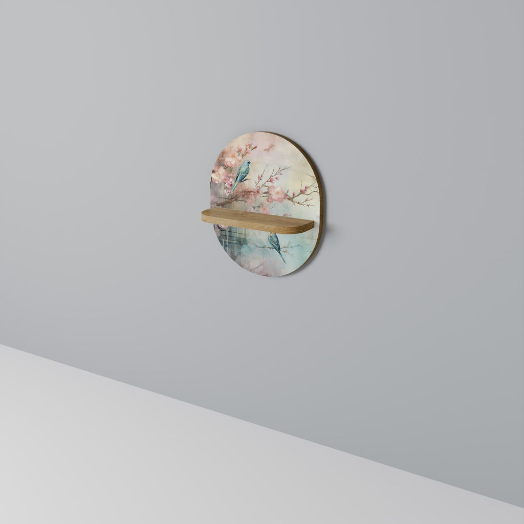 Étagère d'art ovale CHERRY BIRDSONG effet chêne