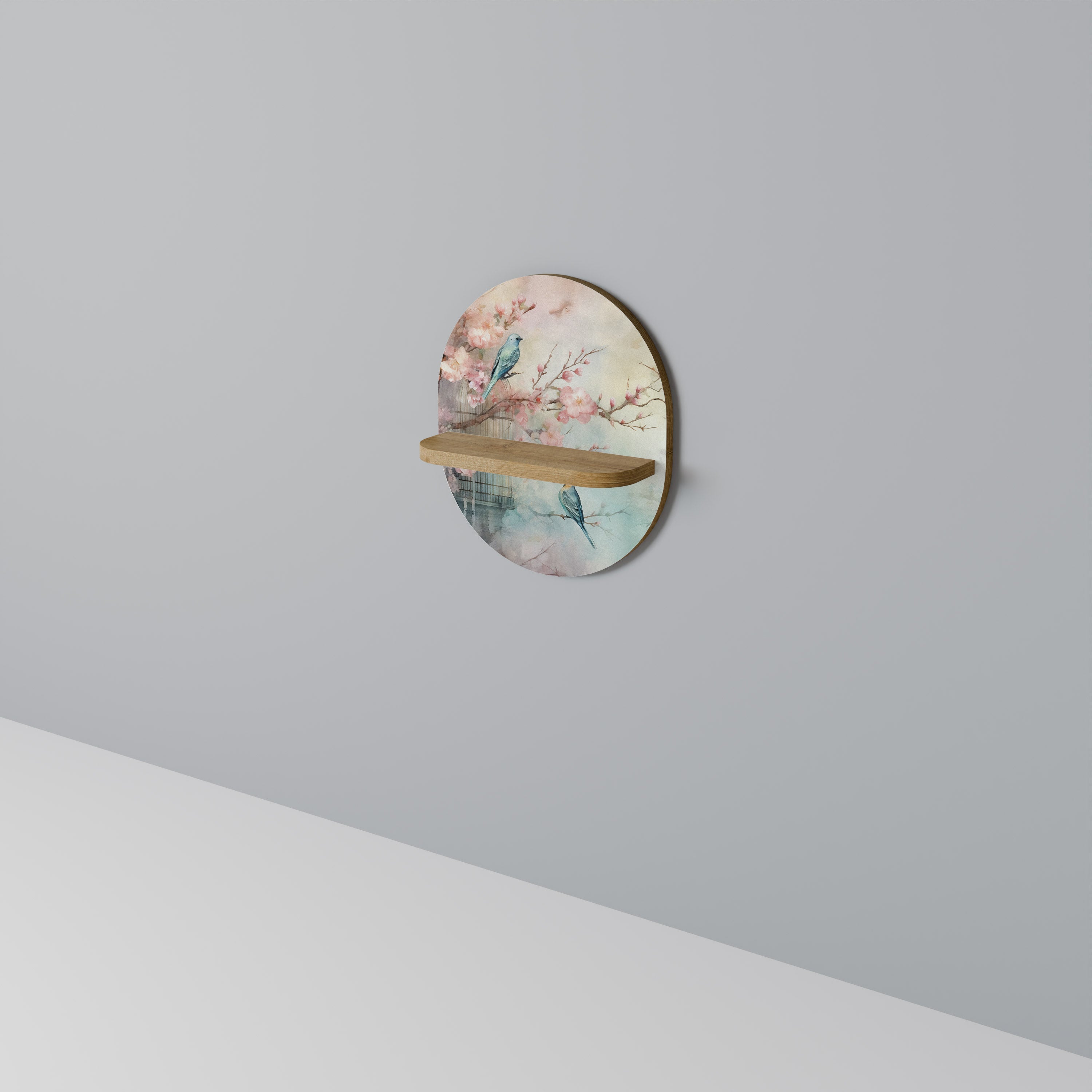 Étagère d'art ovale CHERRY BIRDSONG effet chêne