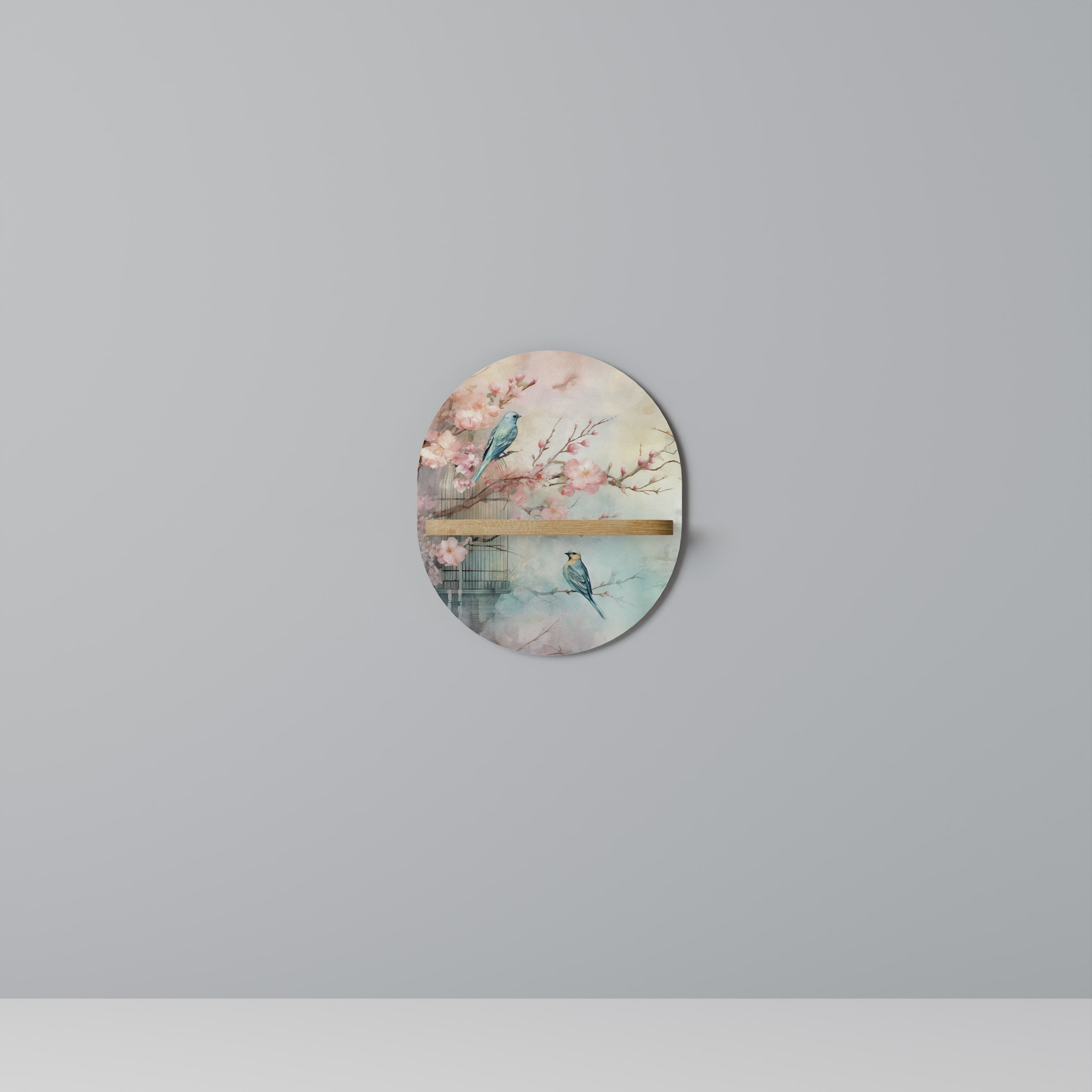 Étagère d'art ovale CHERRY BIRDSONG effet chêne