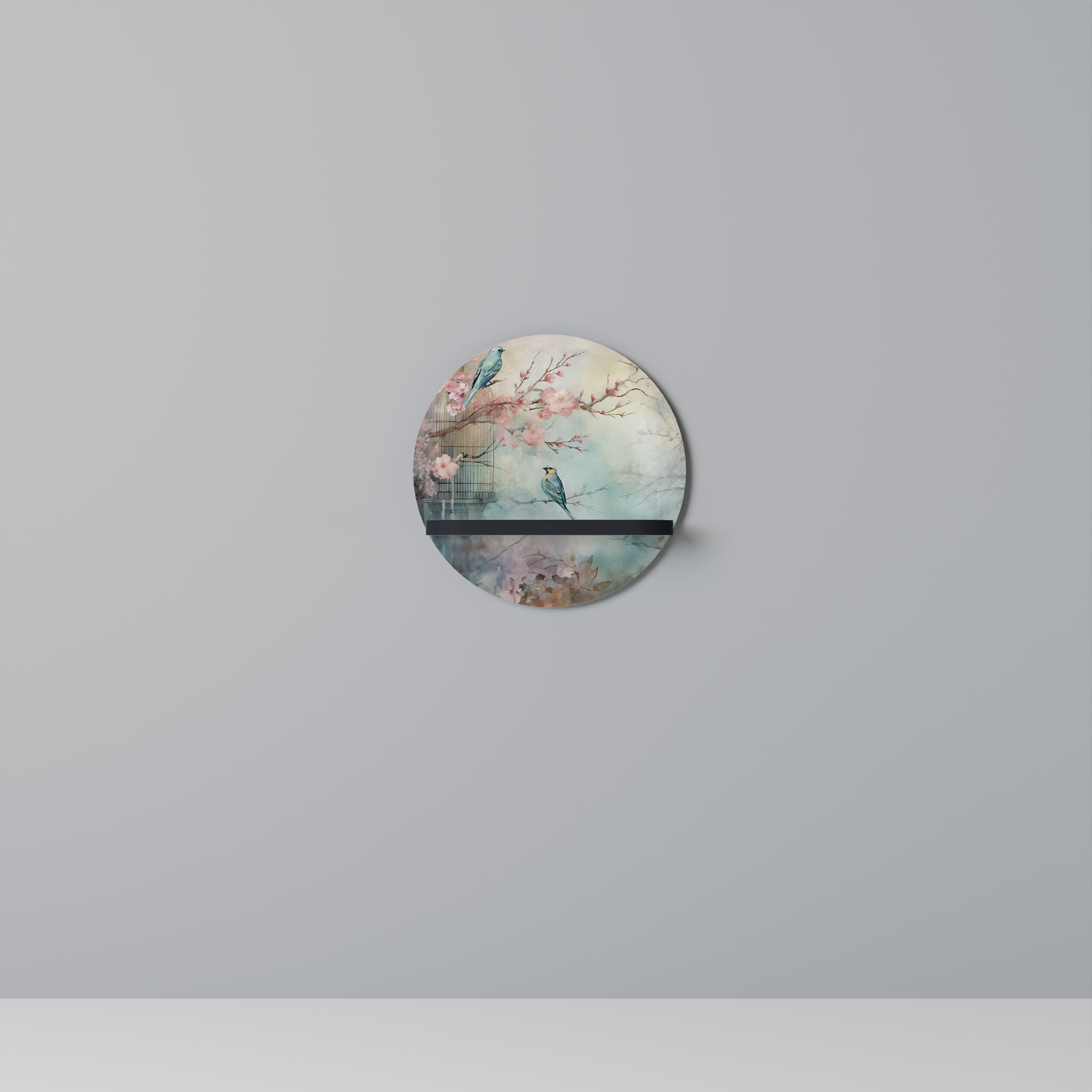 Étagère ronde CHERRY BIRDSONG en finition noire