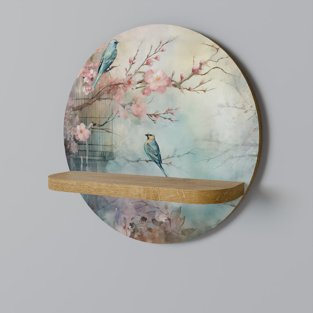 Étagère d'art ronde CHERRY BIRDSONG effet chêne