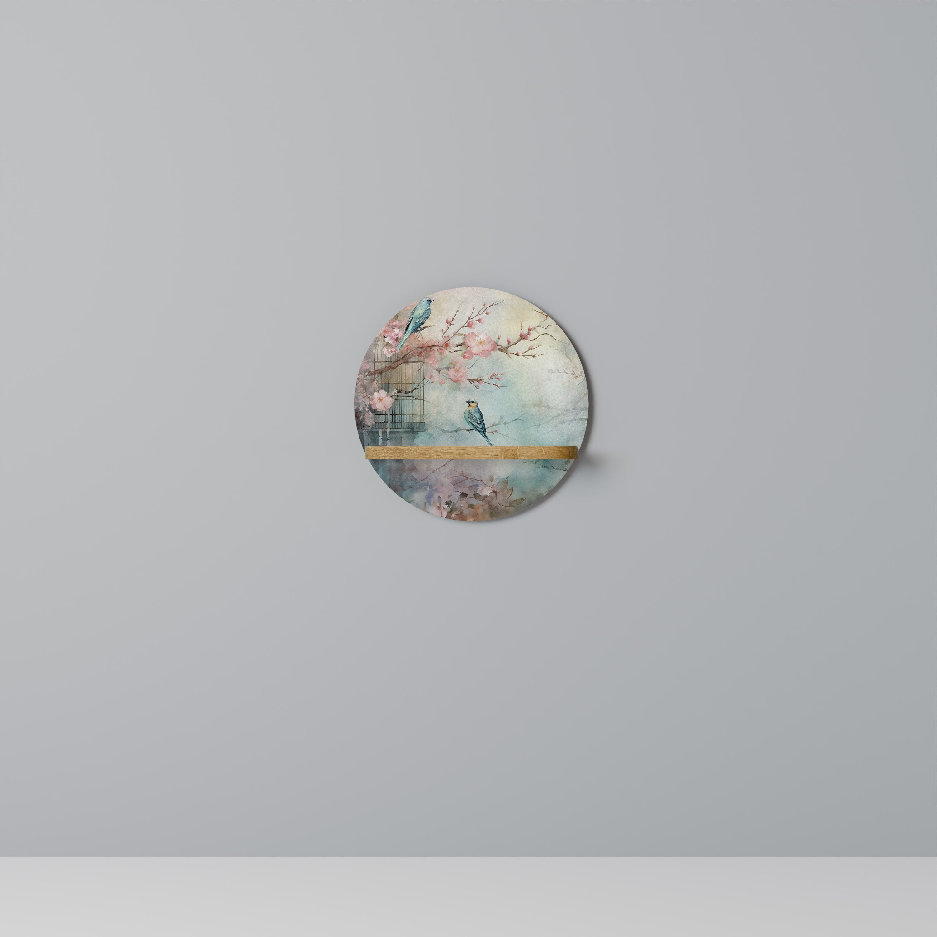 Étagère d'art ronde CHERRY BIRDSONG effet chêne