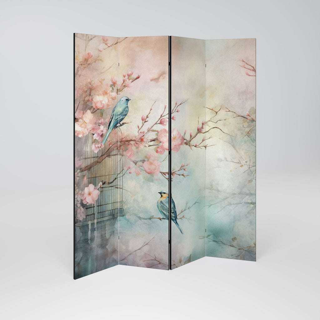 Cloison décorative à 4 panneaux CHERRY BIRDSONG