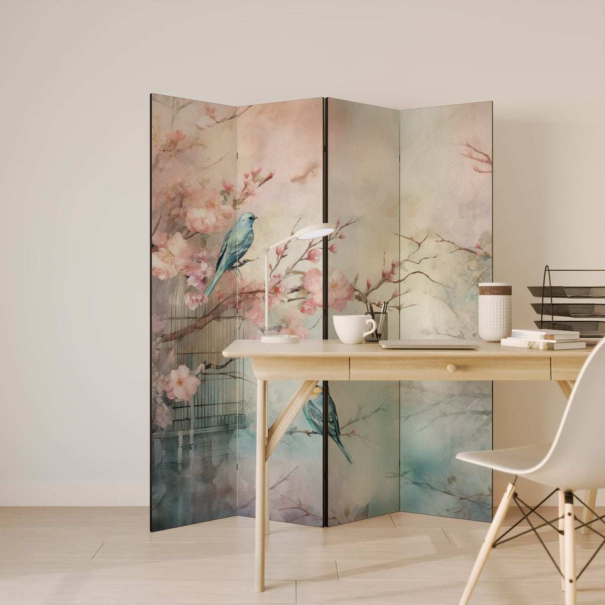 CHERRY BIRDSONG 4-Panel Room Divider