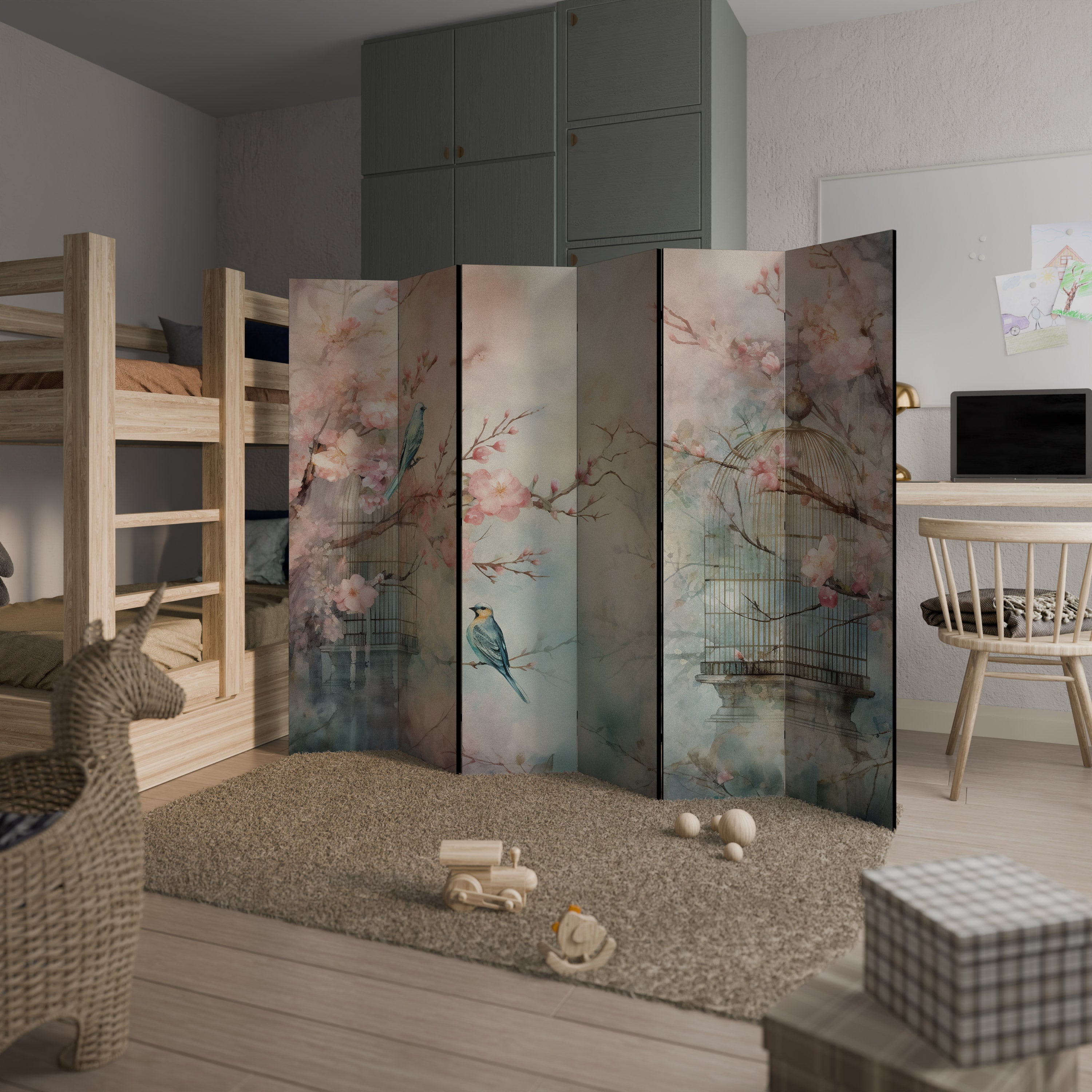 Cloison décorative à 6 panneaux CHERRY BIRDSONG