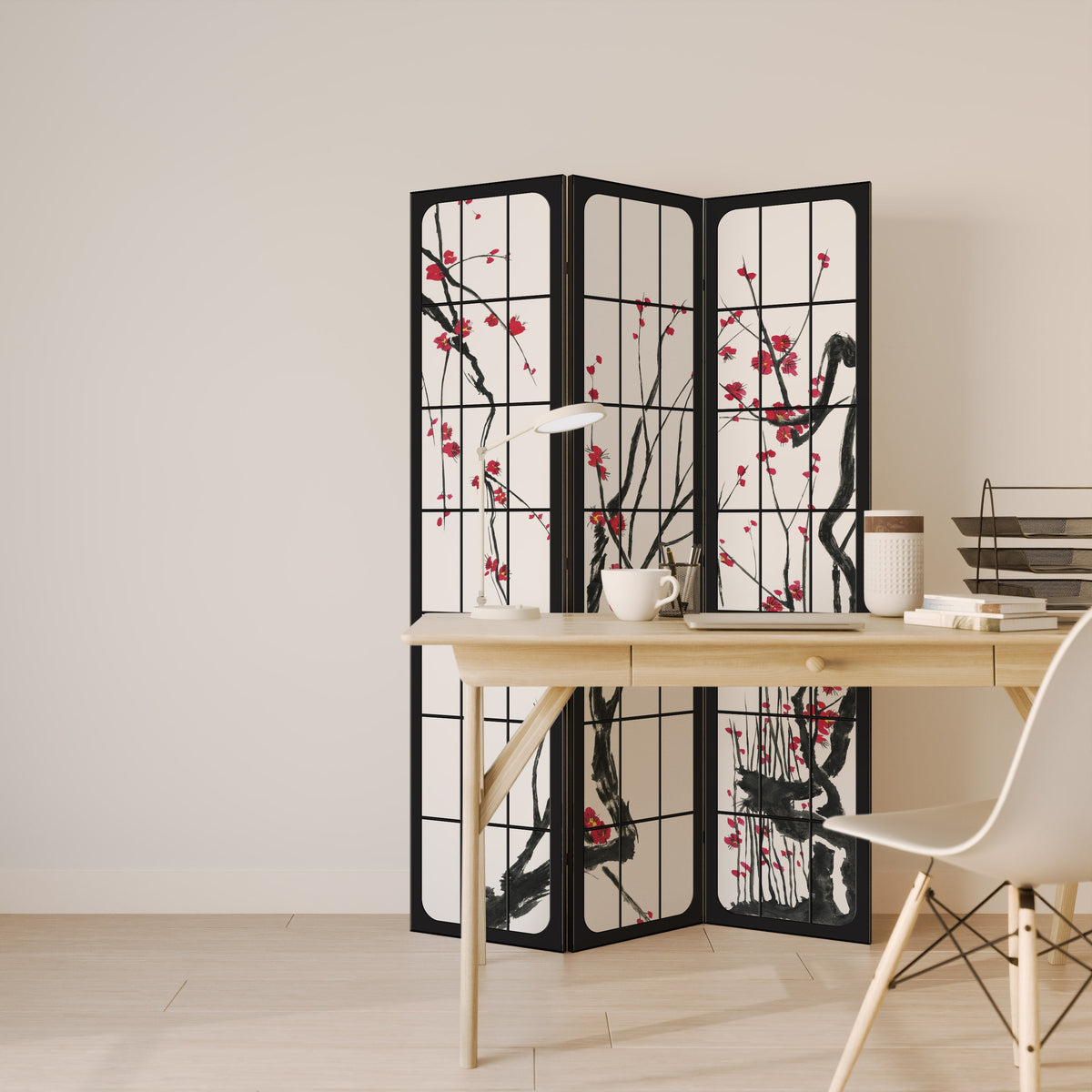 Paravent décoratif à 3 panneaux « FLEURS JAPONAISE »