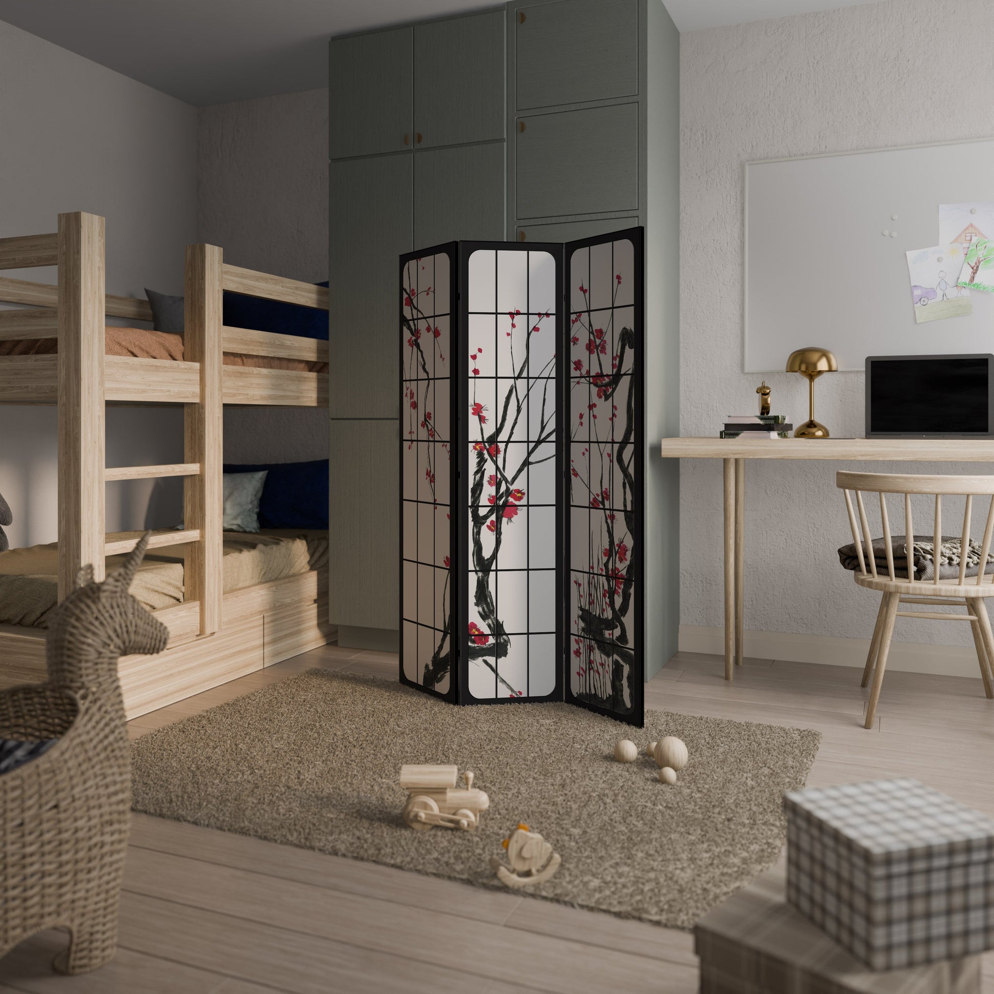 Paravent décoratif à 3 panneaux « FLEURS JAPONAISE »