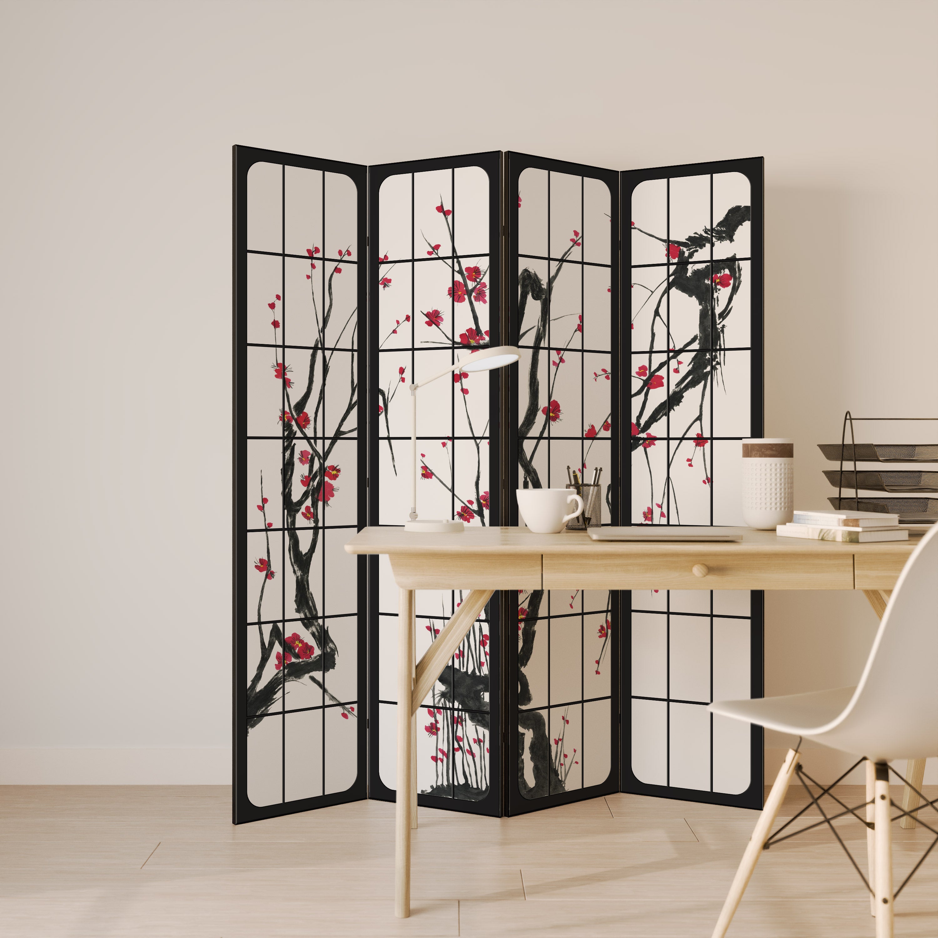 JAPANESE BLOSSOMS 4-Panel Room Divider