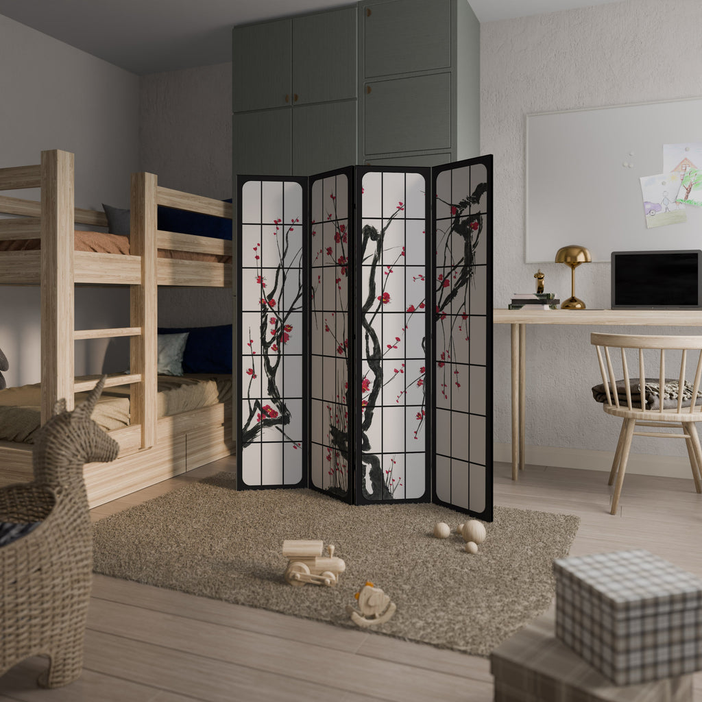 Paravent décoratif à 4 panneaux « FLEURS JAPONAISE »