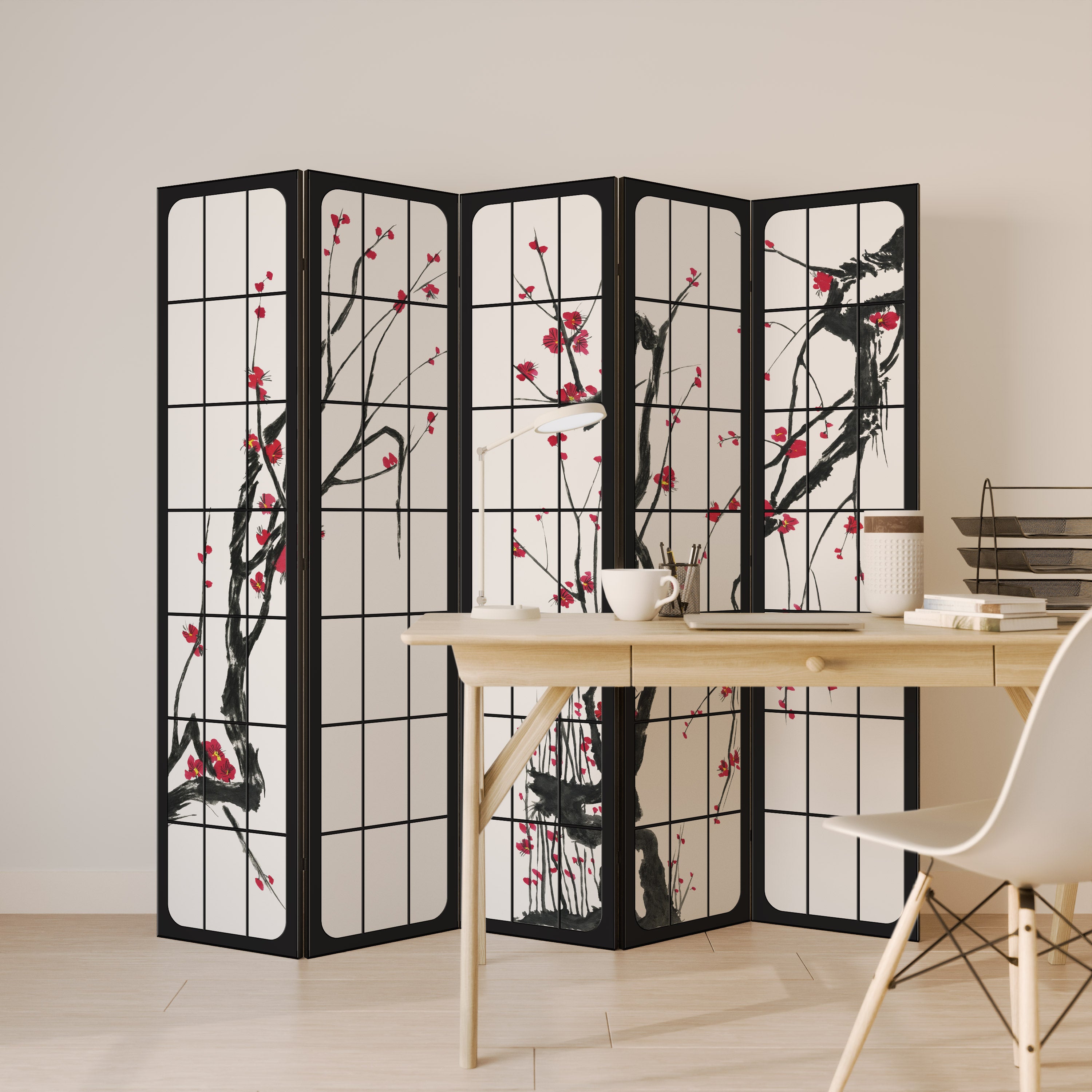 JAPANESE BLOSSOMS 5-Panel Room Divider