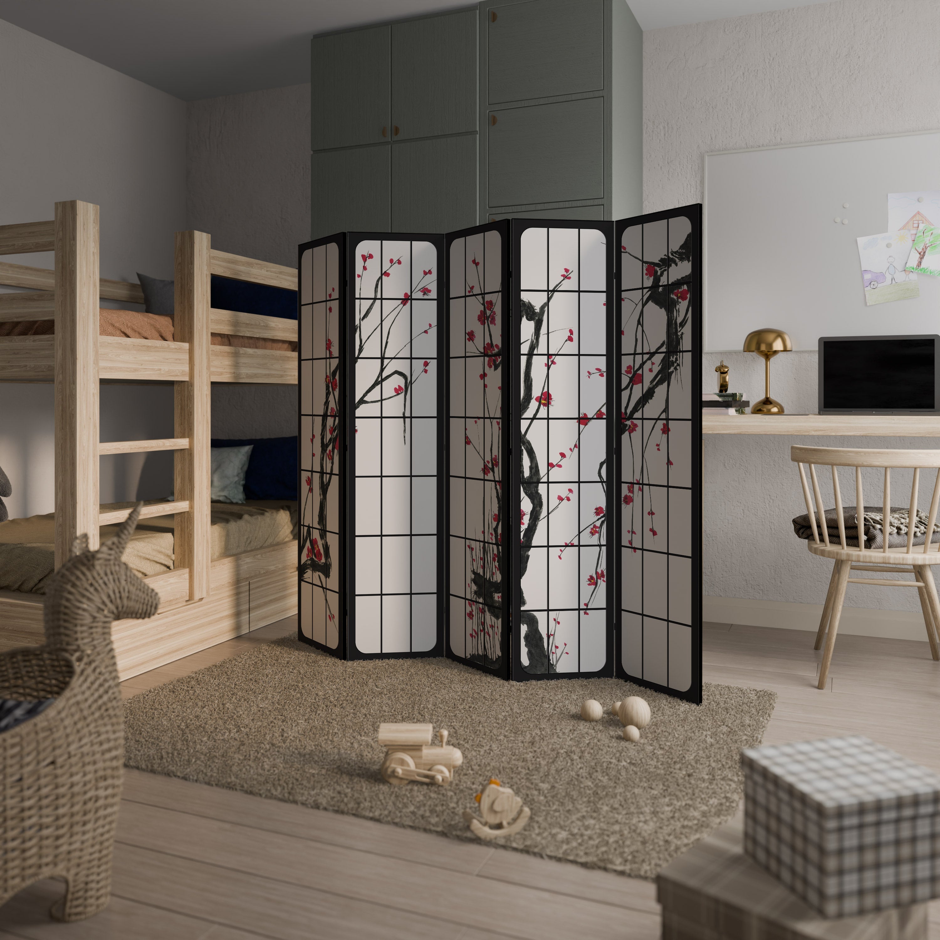 Paravent décoratif à 5 panneaux « FLEURS JAPONAISE »