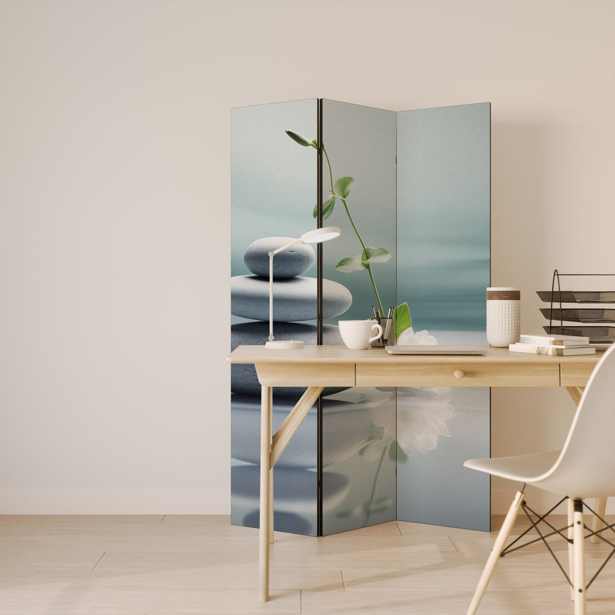 TRANQUIL STONE BALANCE Decorative 3-Panel Room Divider