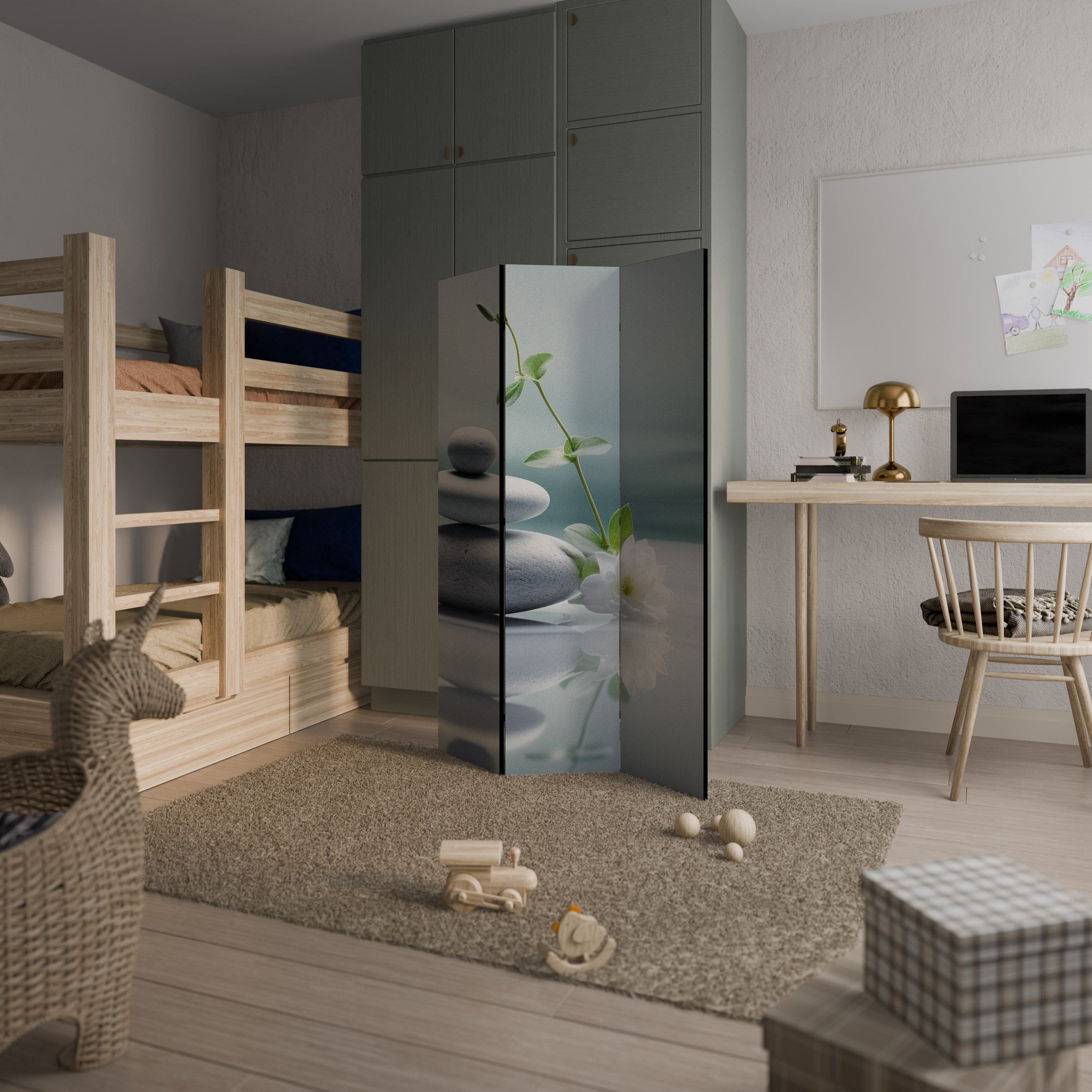 TRANQUIL STONE BALANCE 3-Panel Room Divider