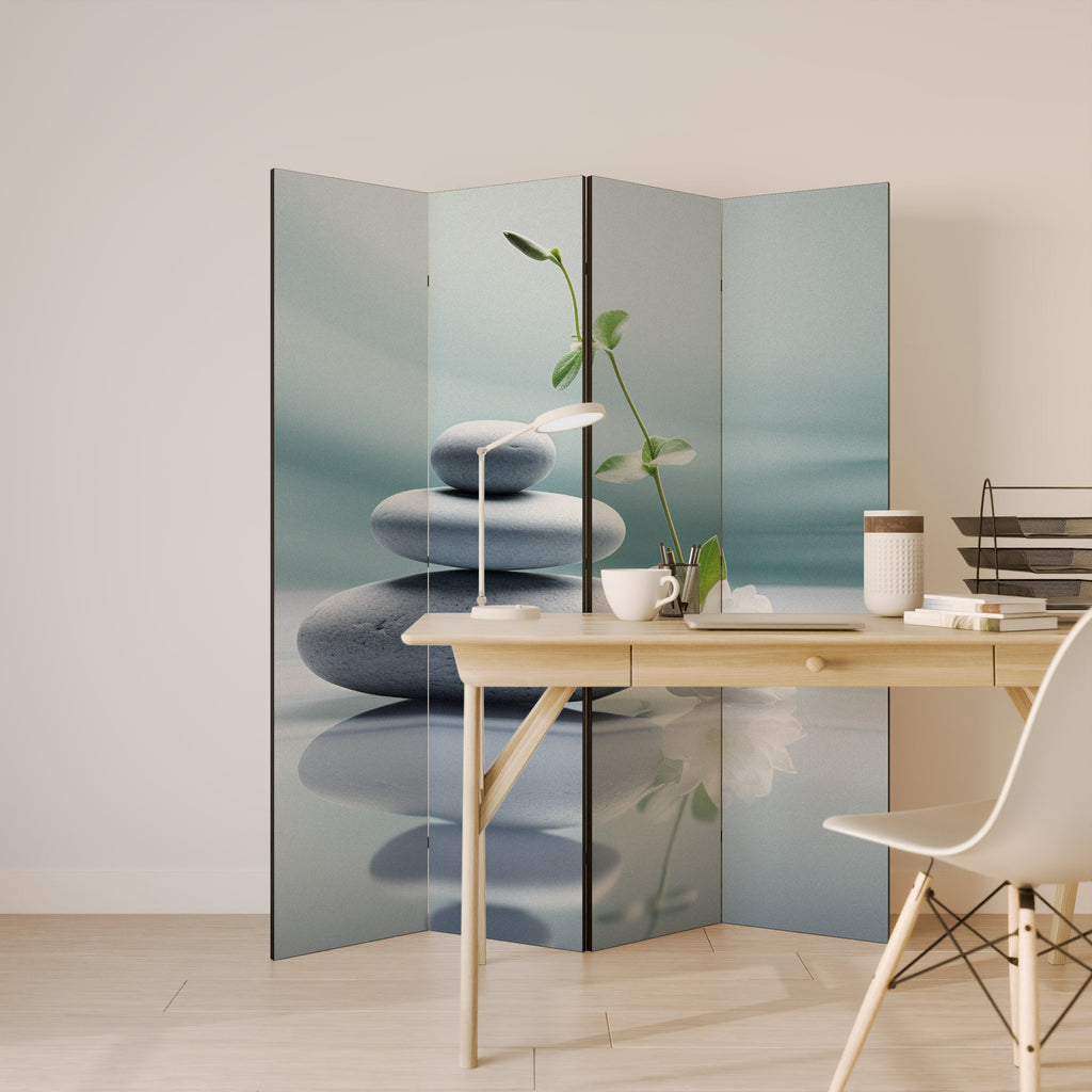 Séparateur de pièce décoratif à 4 panneaux TRANQUIL STONE BALANCE