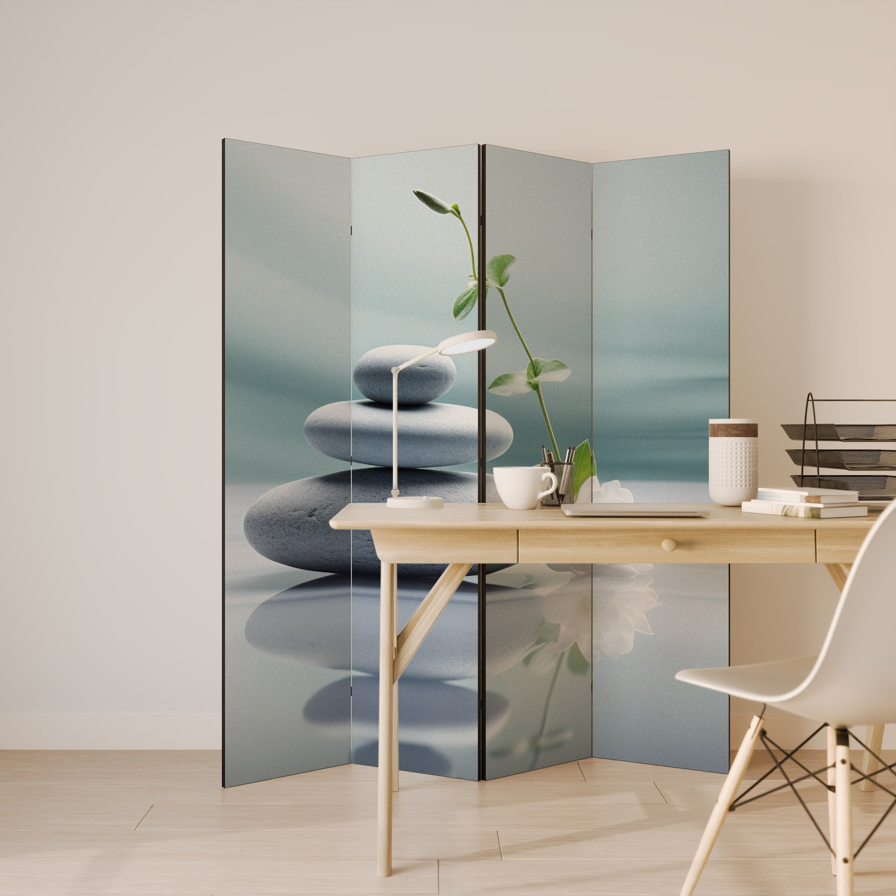 Séparateur de pièce décoratif à 4 panneaux TRANQUIL STONE BALANCE