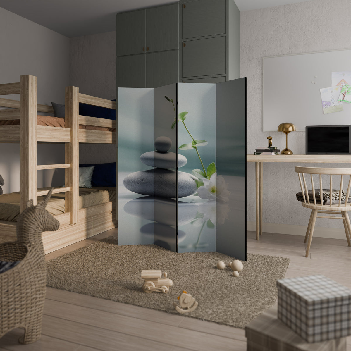 TRANQUIL STONE BALANCE 4-Panel Room Divider