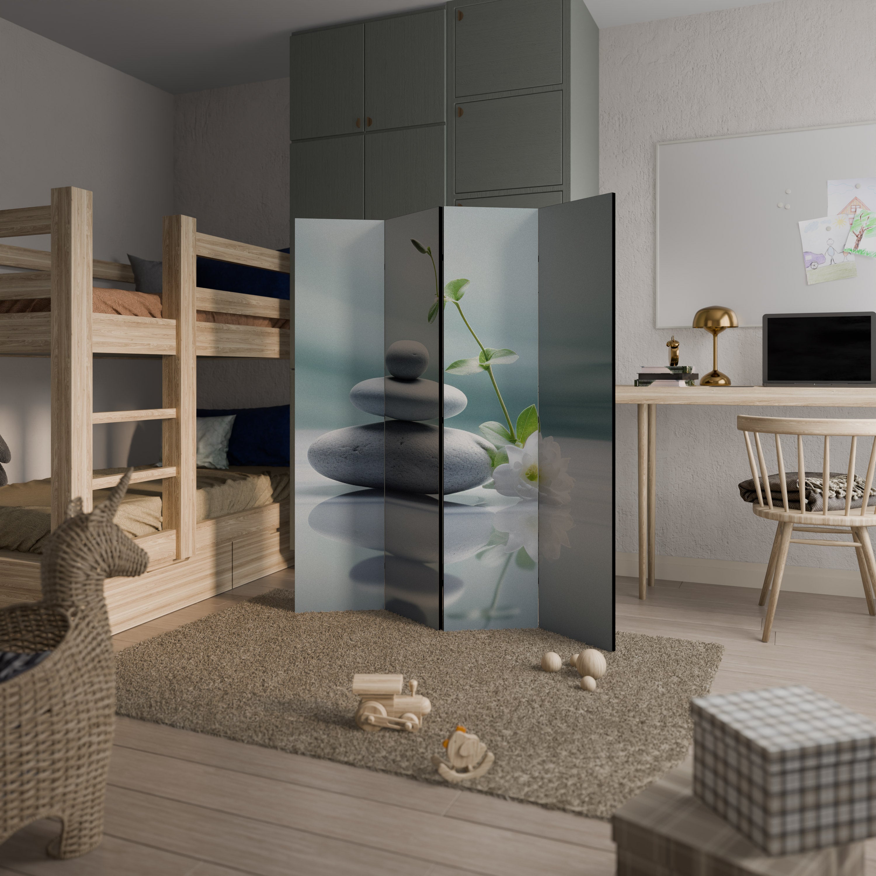 TRANQUIL STONE BALANCE 4-Panel Room Divider