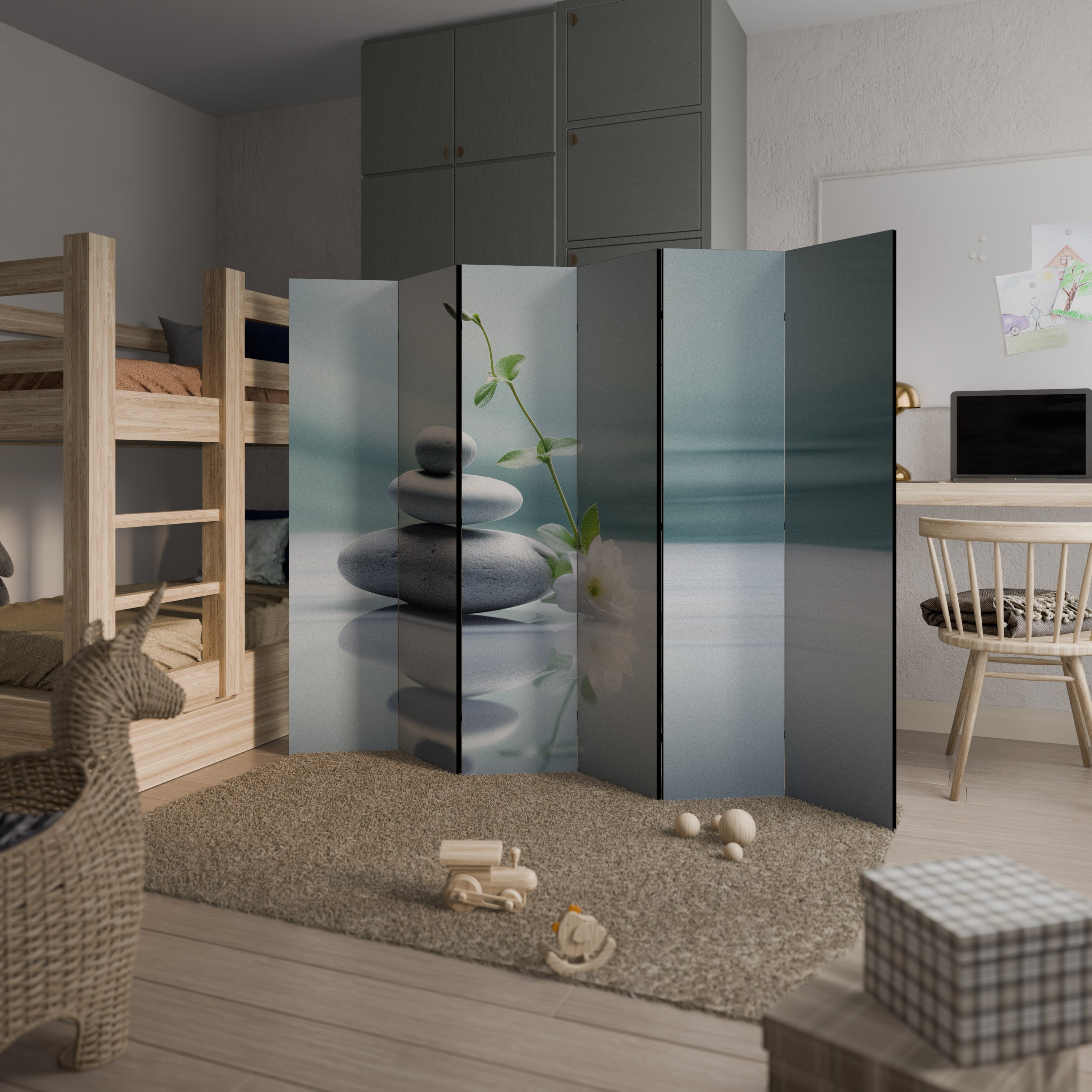 Séparateur de pièce décoratif à 6 panneaux TRANQUIL STONE BALANCE