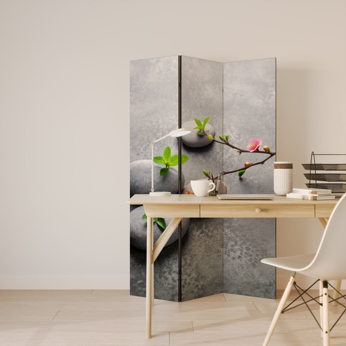 STONES AND BLOSSOMS Decorative 3-Panel Room Divider