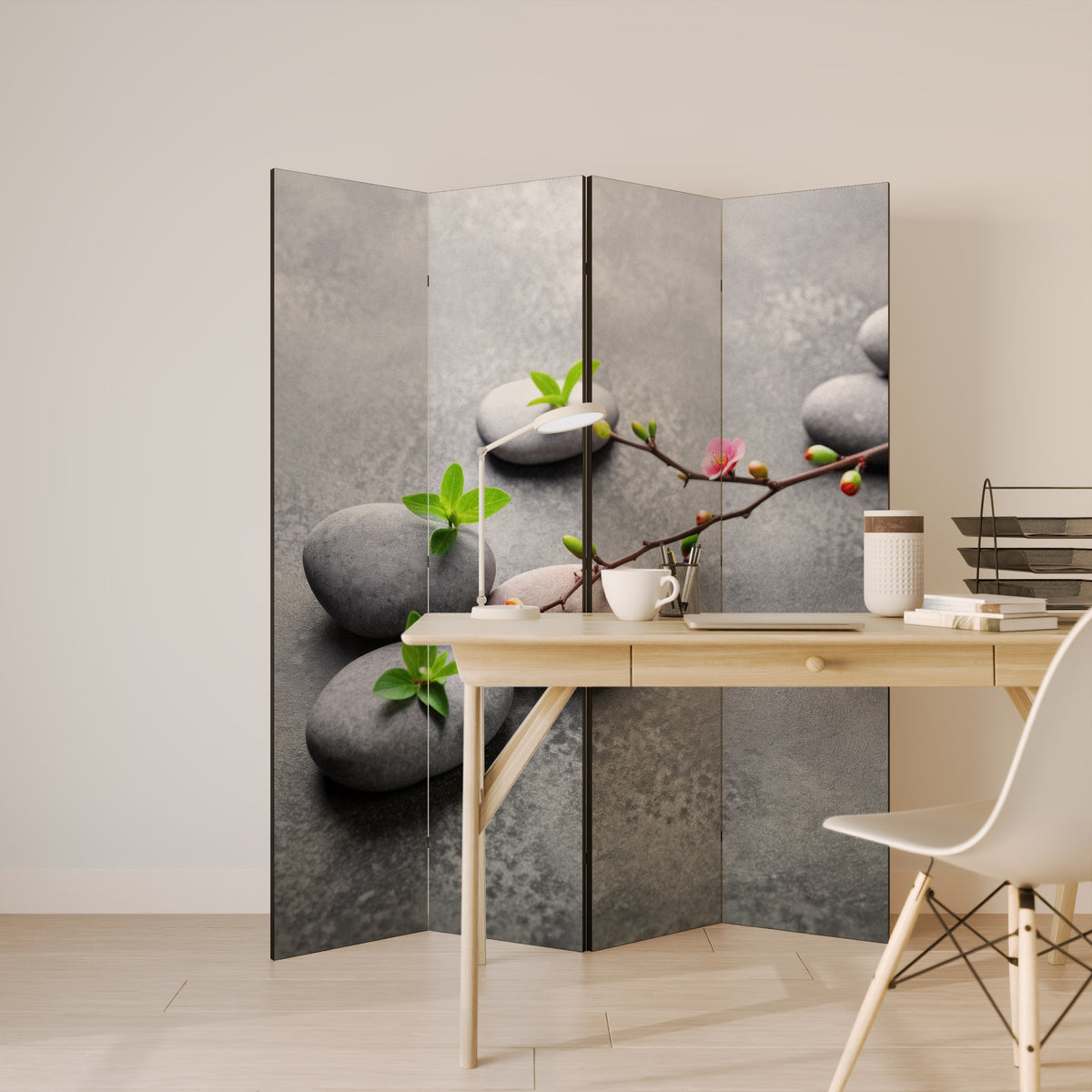 STONES AND BLOSSOMS 4-Panel Room Divider