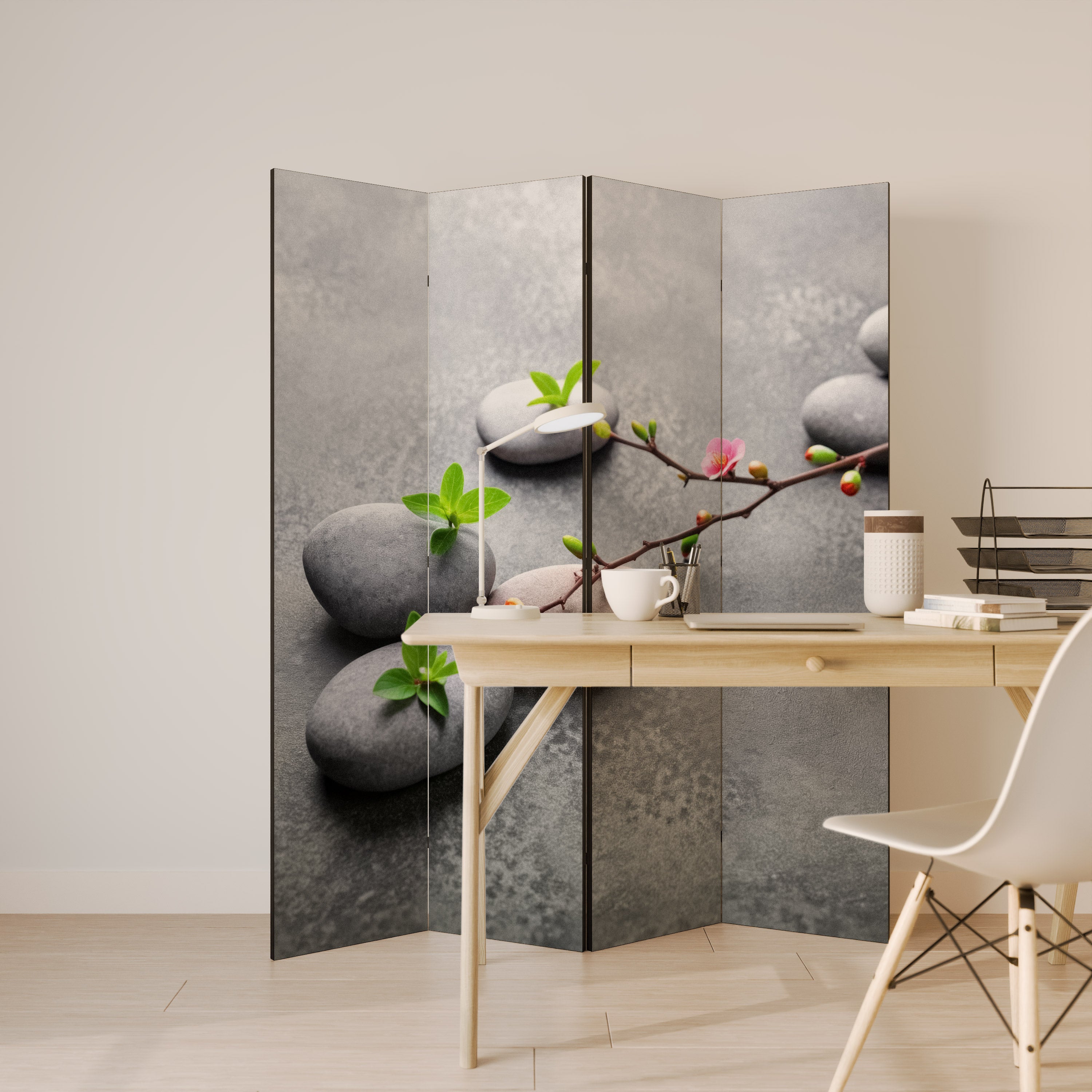 STONES AND BLOSSOMS 4-Panel Room Divider