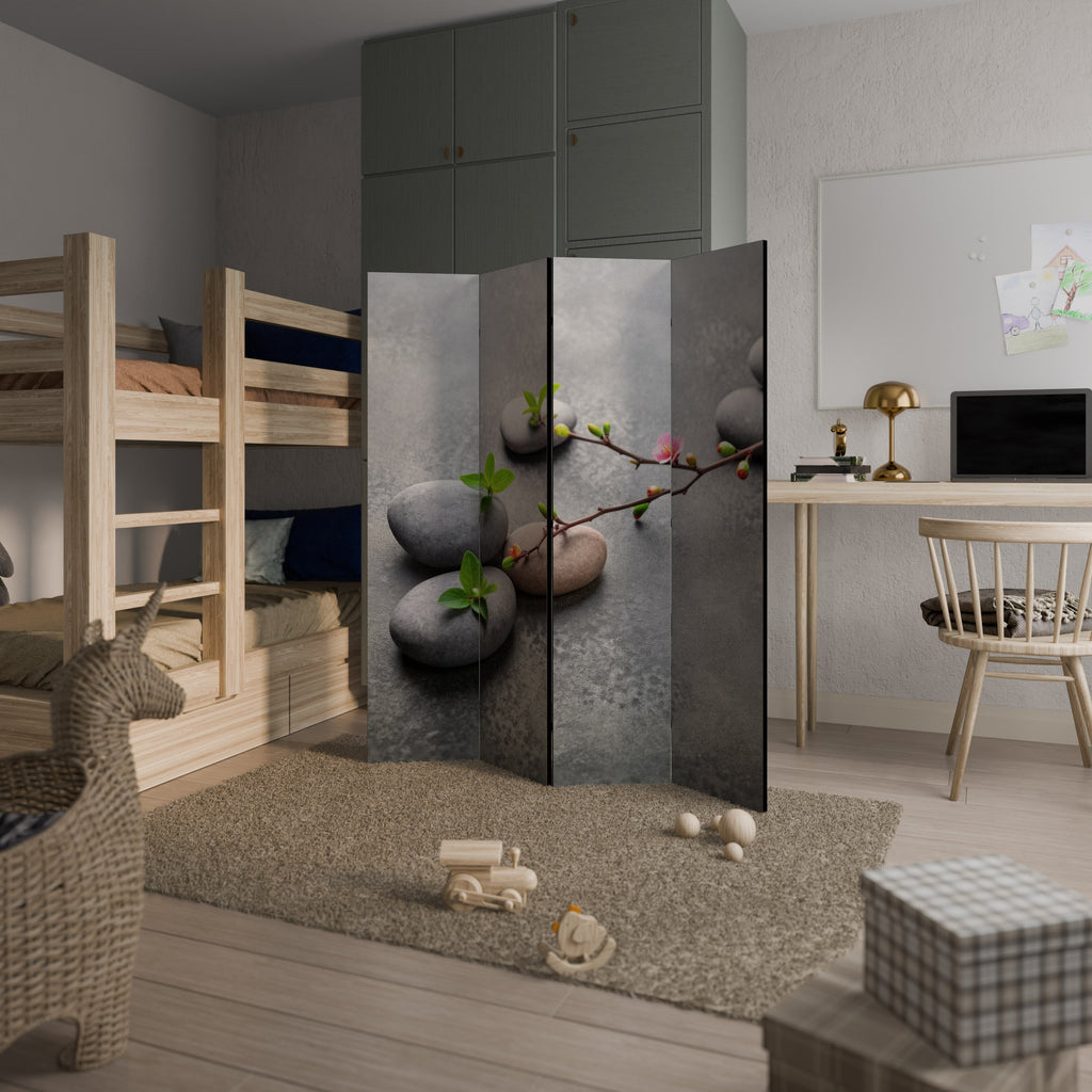 Cloison décorative à 4 panneaux PIERRES ET FLEURS