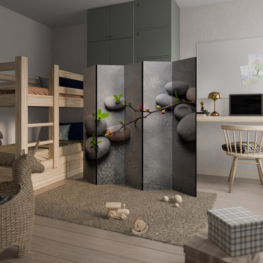 Cloison décorative à 5 panneaux PIERRES ET FLEURS