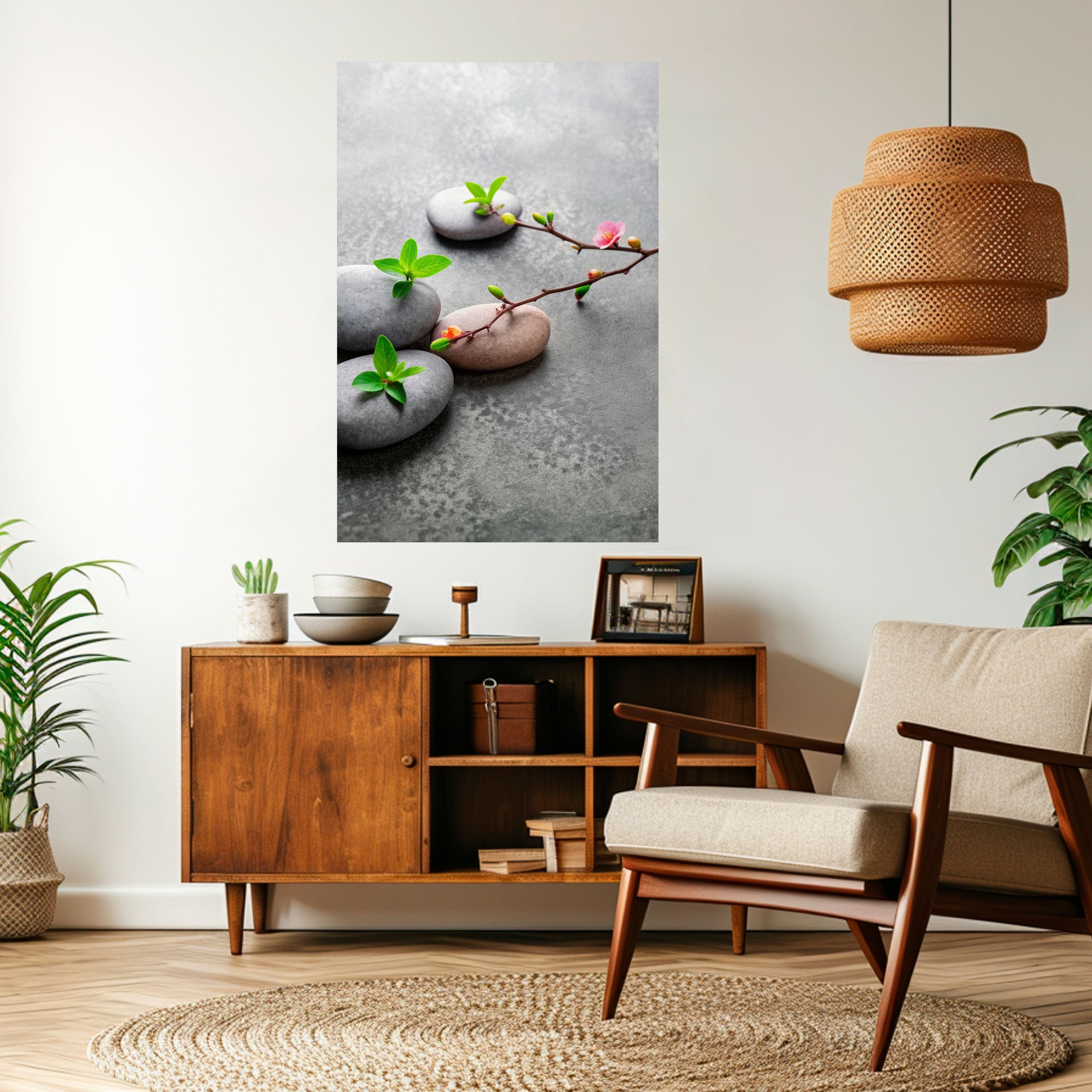 Affiche verticale autocollante PIERRES ET FLEURS