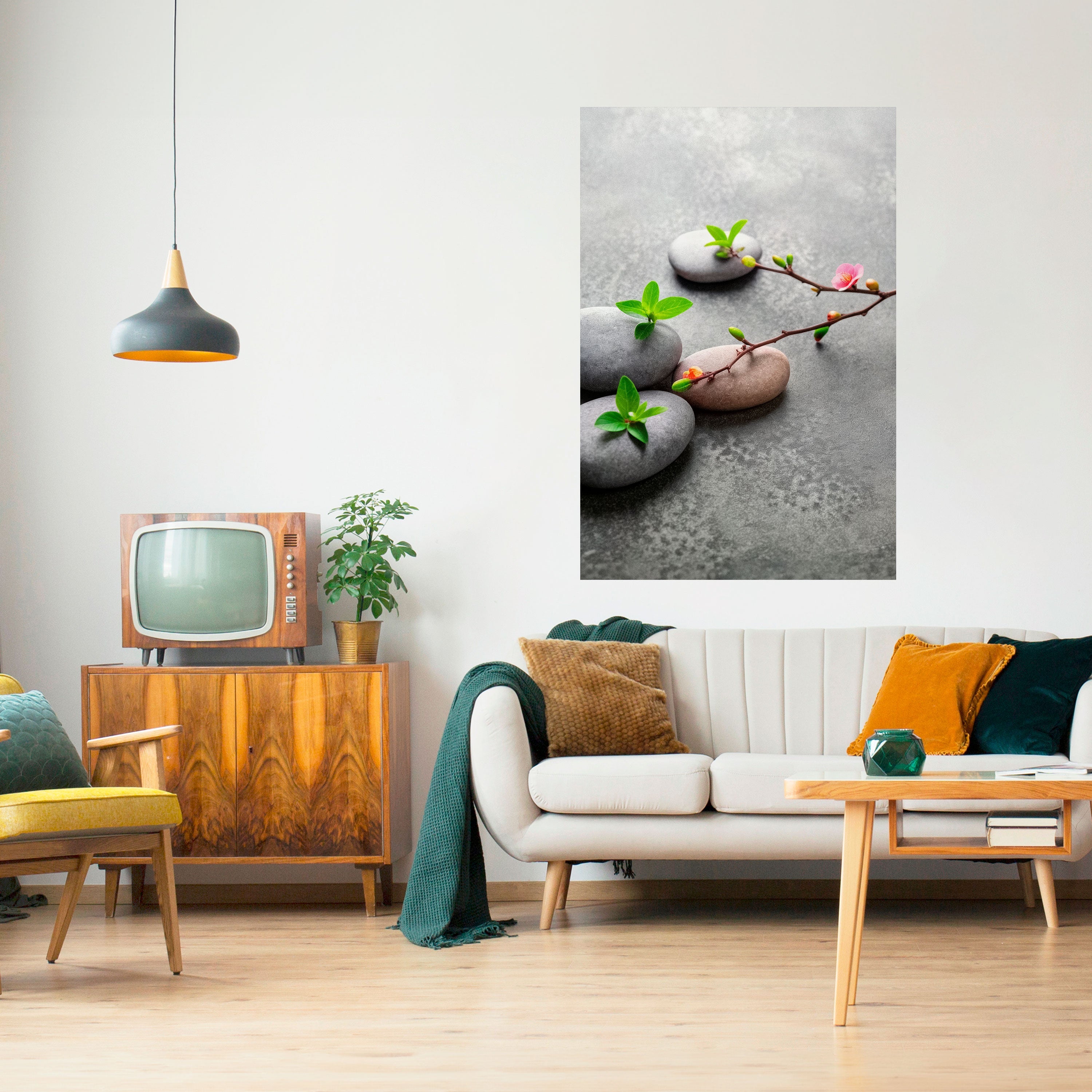 Affiche verticale autocollante PIERRES ET FLEURS