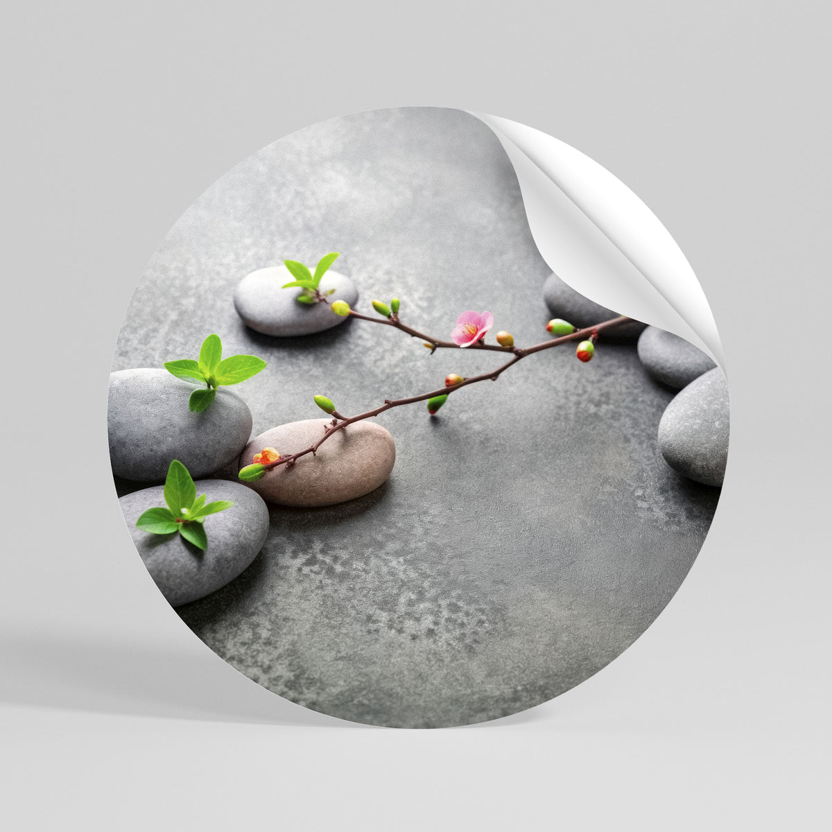 STONES AND BLOSSOMS Peel and Stick Round Sticker