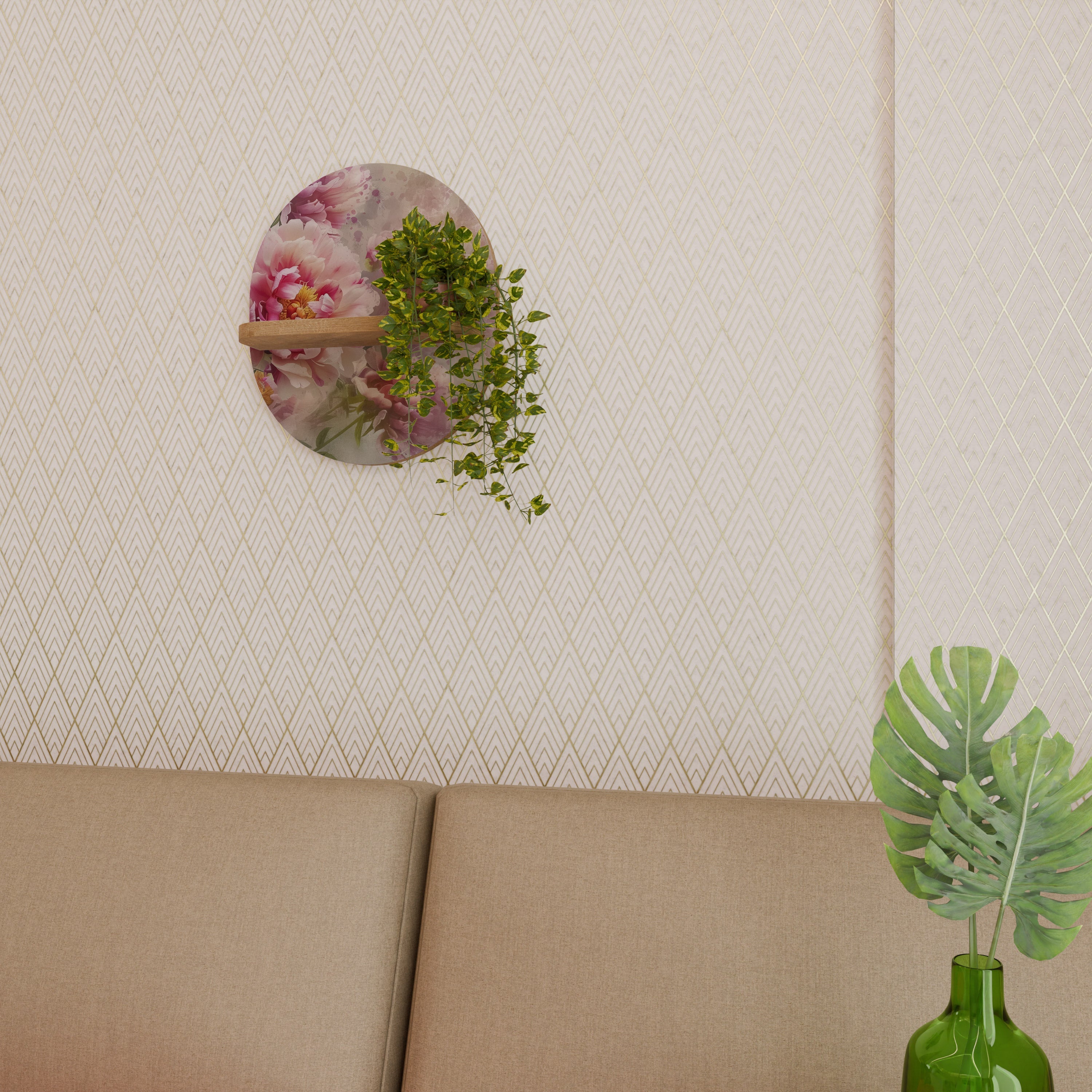 Étagère d'art ovale PEONY WHISPER effet chêne