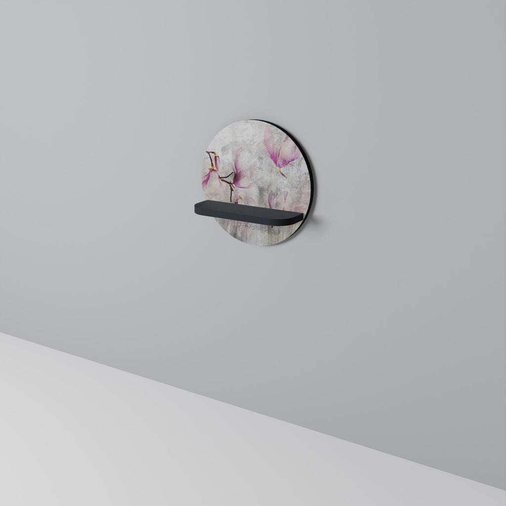 PEONY WHISPER Round Art Shelf In Black Finish