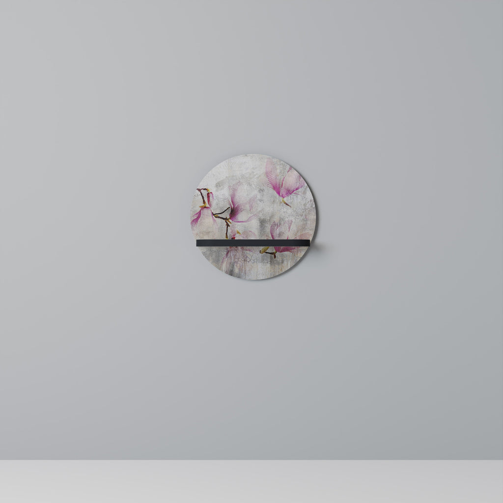 PEONY WHISPER Round Art Shelf In Black Finish