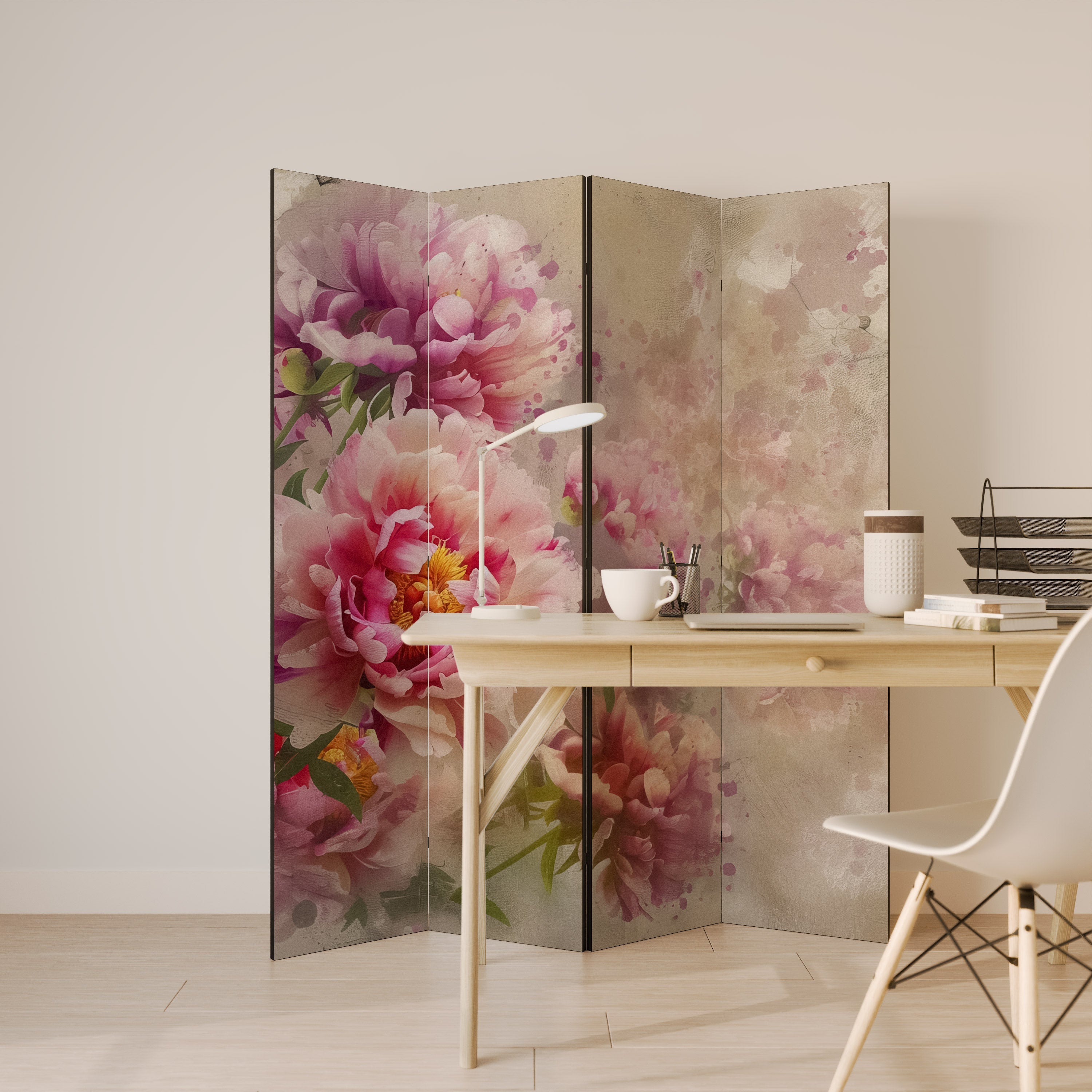 Cloison décorative à 4 panneaux PEONY WHISPER