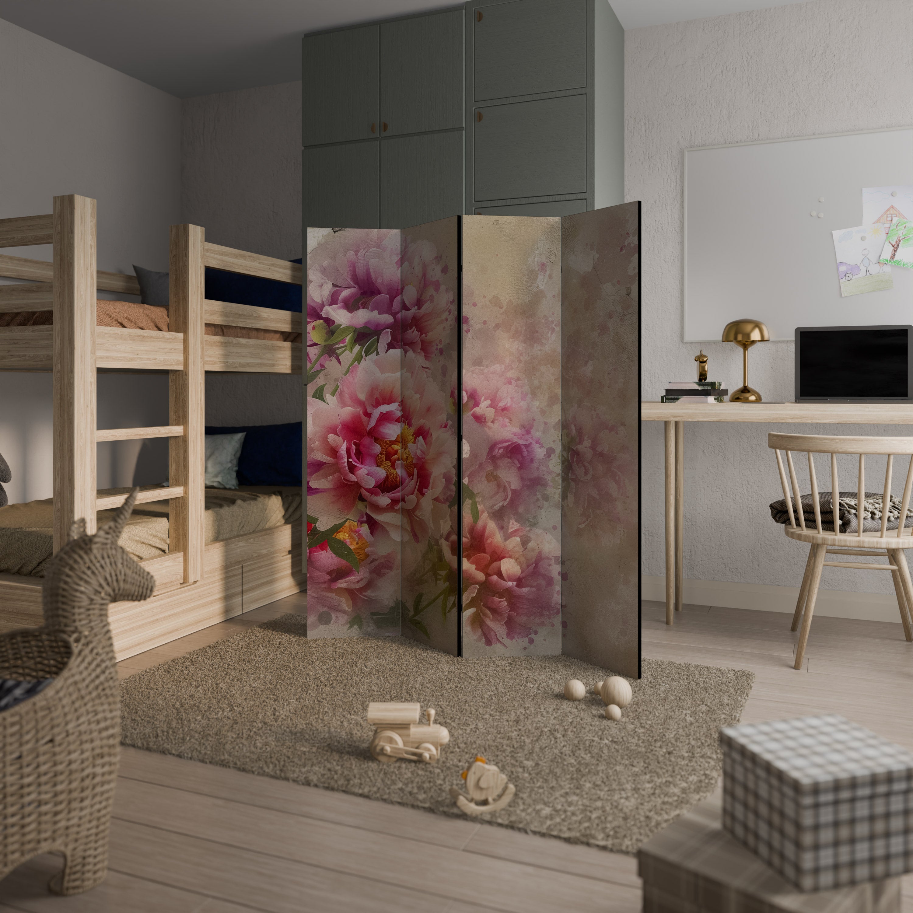 Cloison décorative à 4 panneaux PEONY WHISPER
