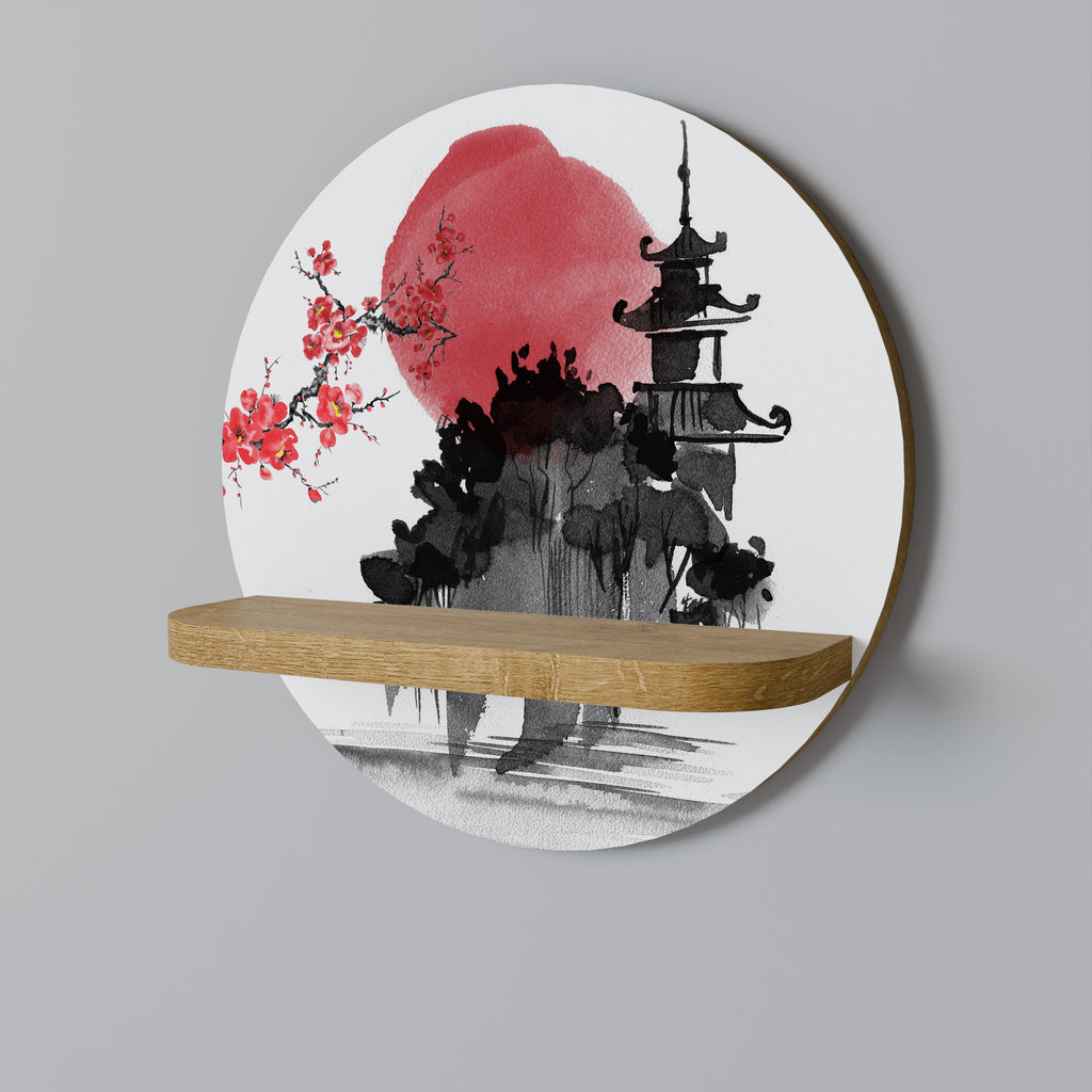 Étagère d'art ronde CHERRY SHADOWS effet chêne