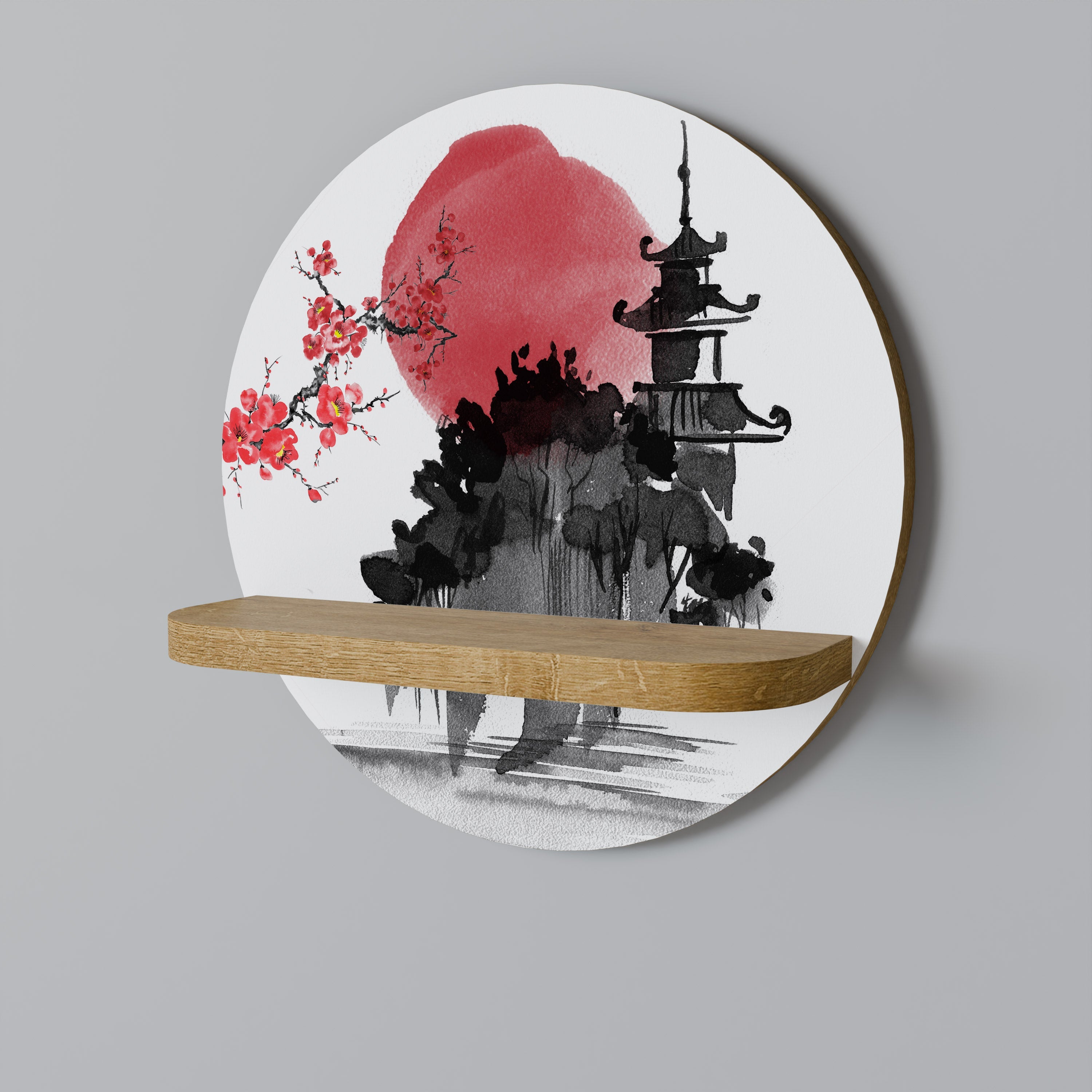 Étagère d'art ronde CHERRY SHADOWS effet chêne