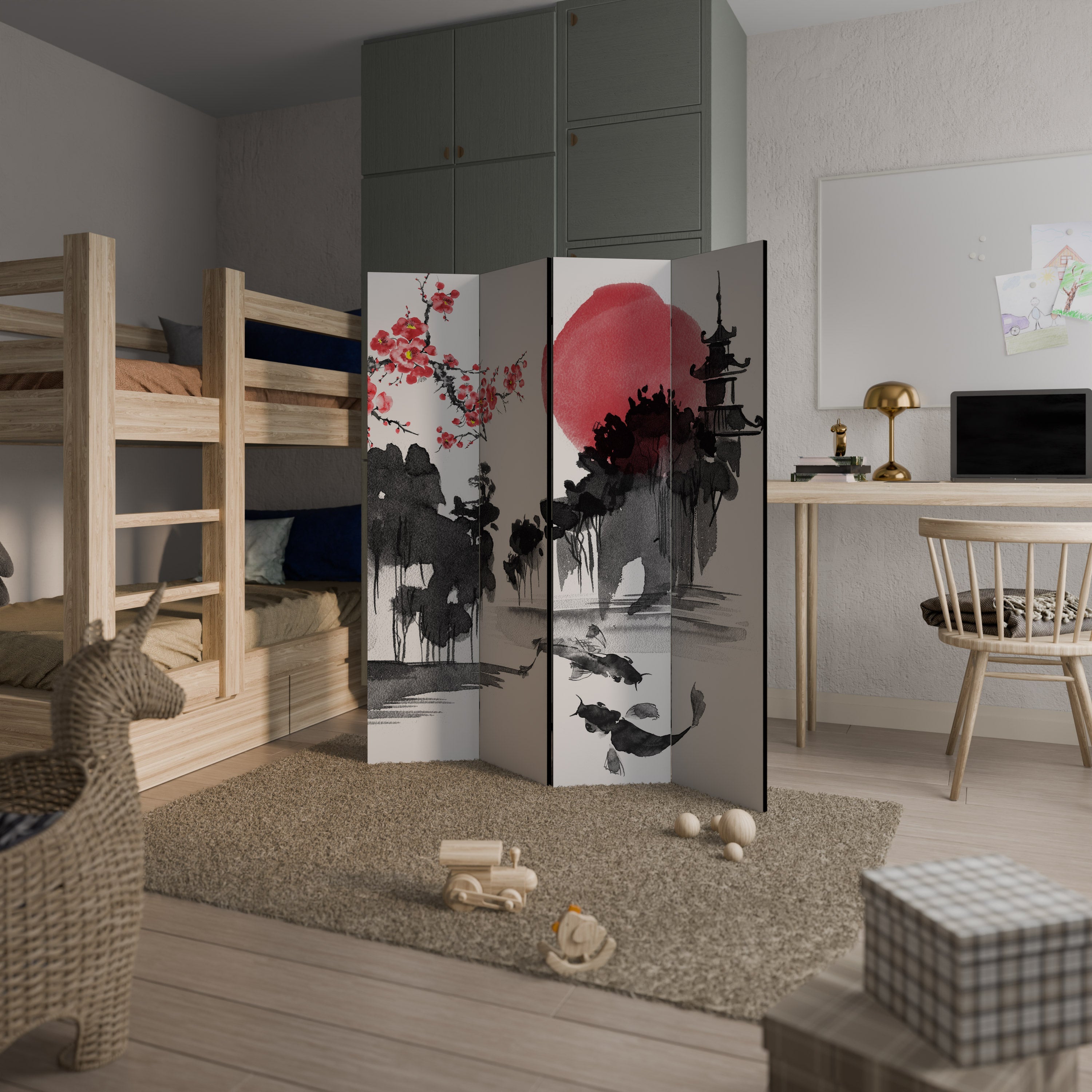 Cloison décorative à 4 panneaux CHERRY SHADOWS
