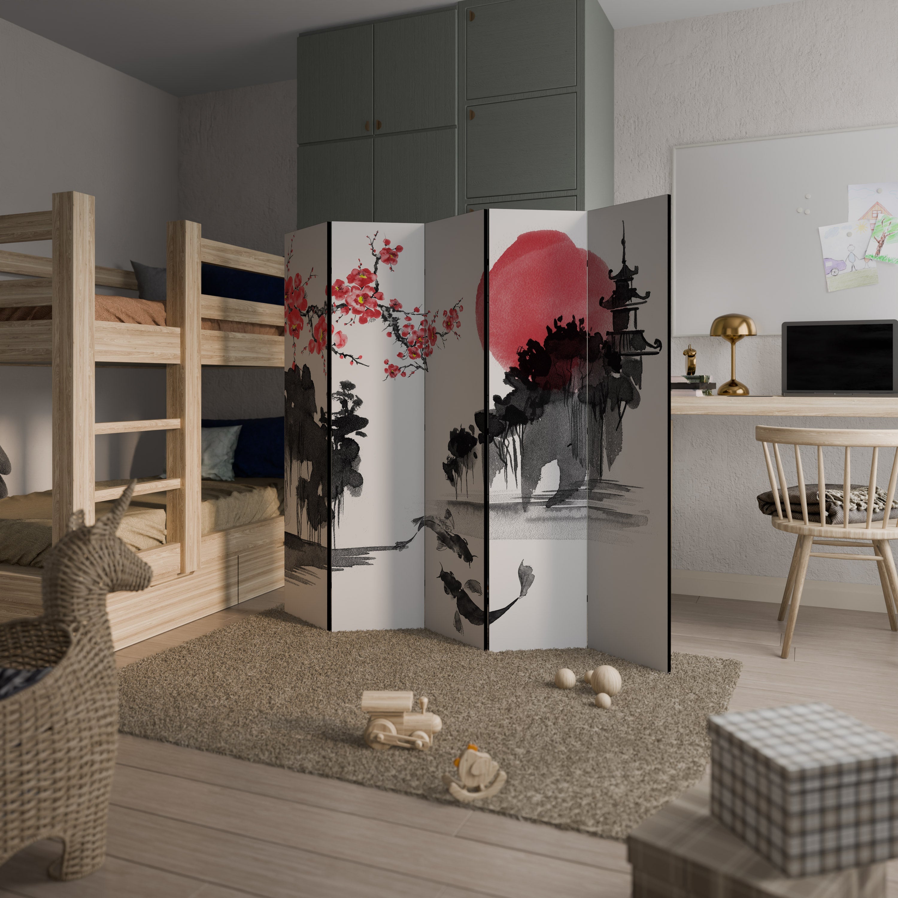 Cloison décorative à 5 panneaux CHERRY SHADOWS