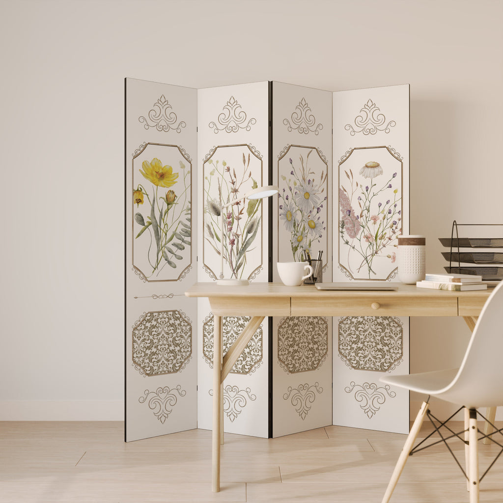 TAPISSERIE BOTANIQUE ÉLÉGANTE Séparateur de pièce décoratif à 4 panneaux