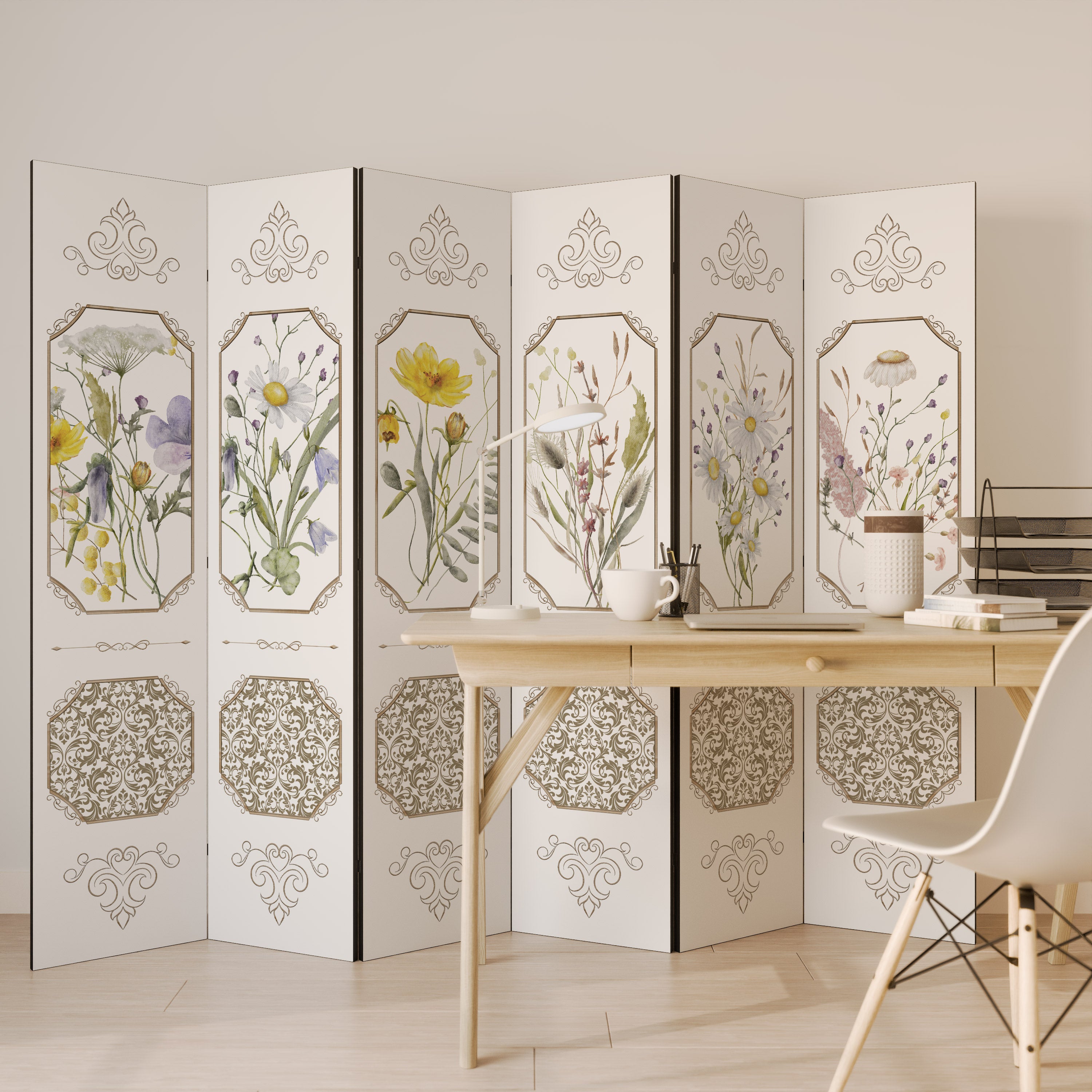 ELEGANT BOTANICAL TAPESTRY 6-Panel Room Divider