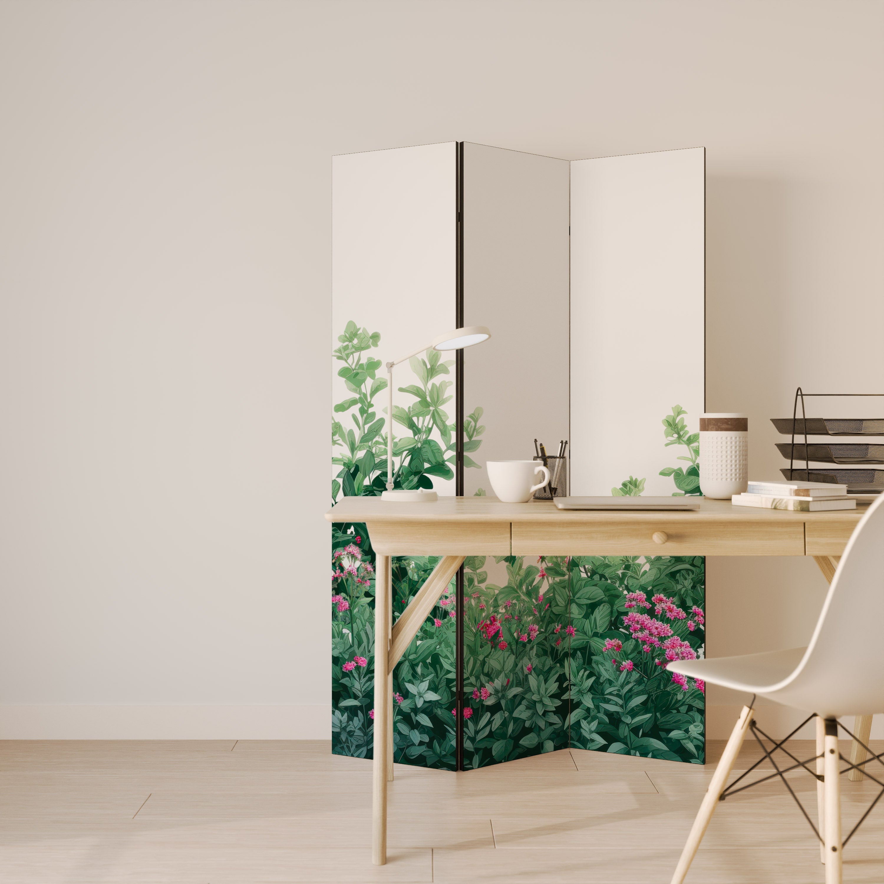 Séparateur de pièce décoratif à 3 panneaux FLORAL SERENITY BARRIER