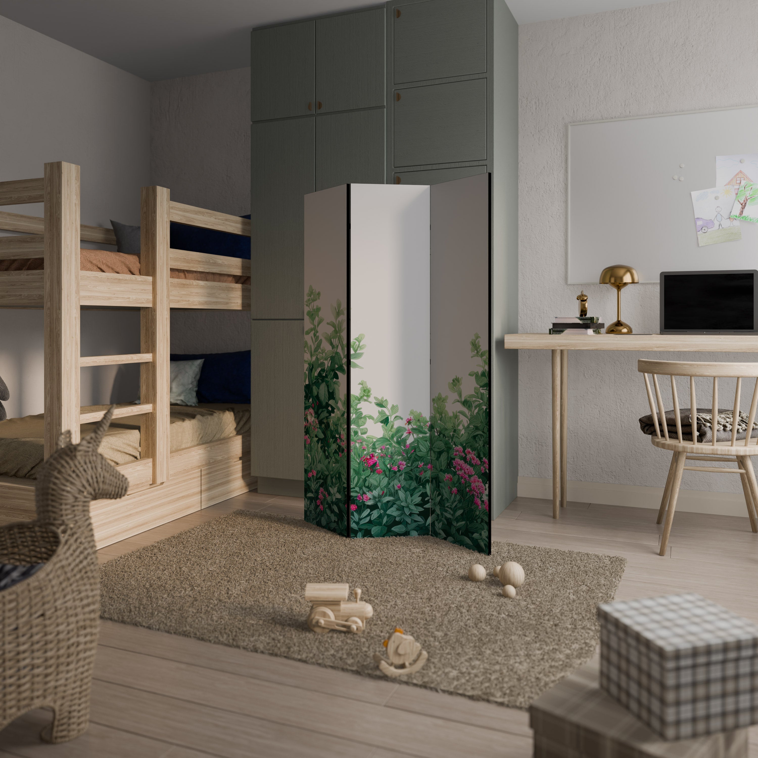 Séparateur de pièce décoratif à 3 panneaux FLORAL SERENITY BARRIER