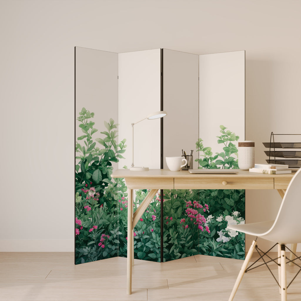 Séparateur de pièce décoratif à 4 panneaux FLORAL SERENITY BARRIER