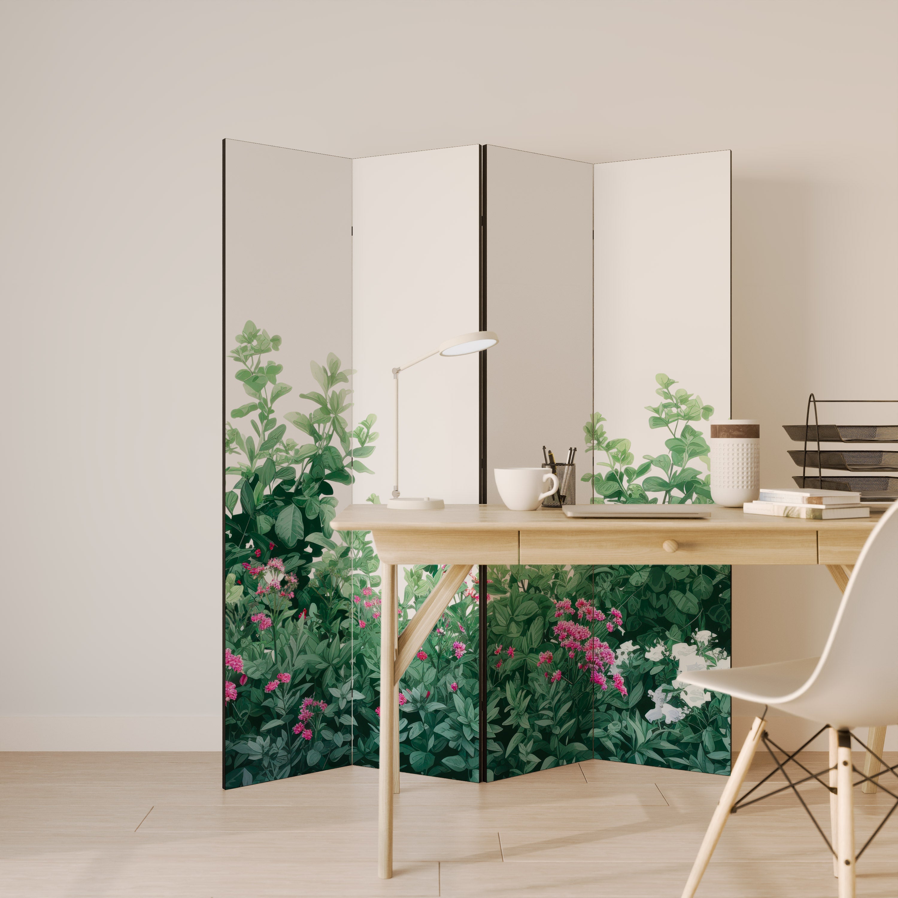 Séparateur de pièce décoratif à 4 panneaux FLORAL SERENITY BARRIER