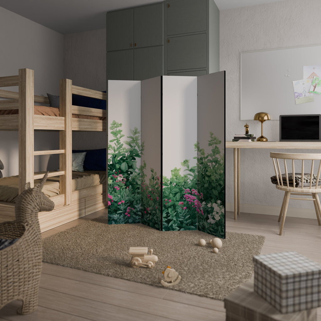 Séparateur de pièce décoratif à 4 panneaux FLORAL SERENITY BARRIER